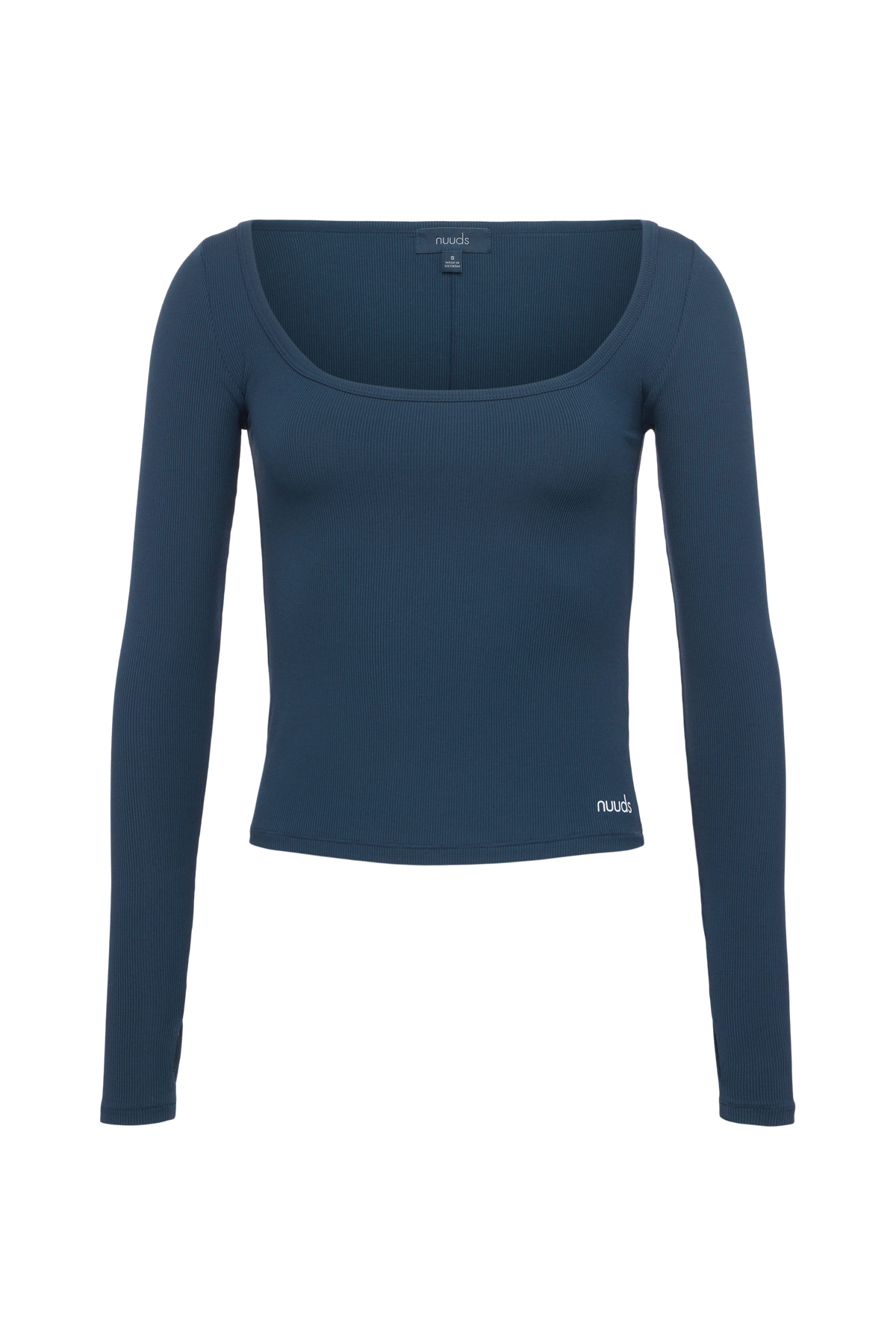 Color:Navy | nuuds ribbed long sleeve top, long sleeve shirt women, everyday fitted top, casual layering piece