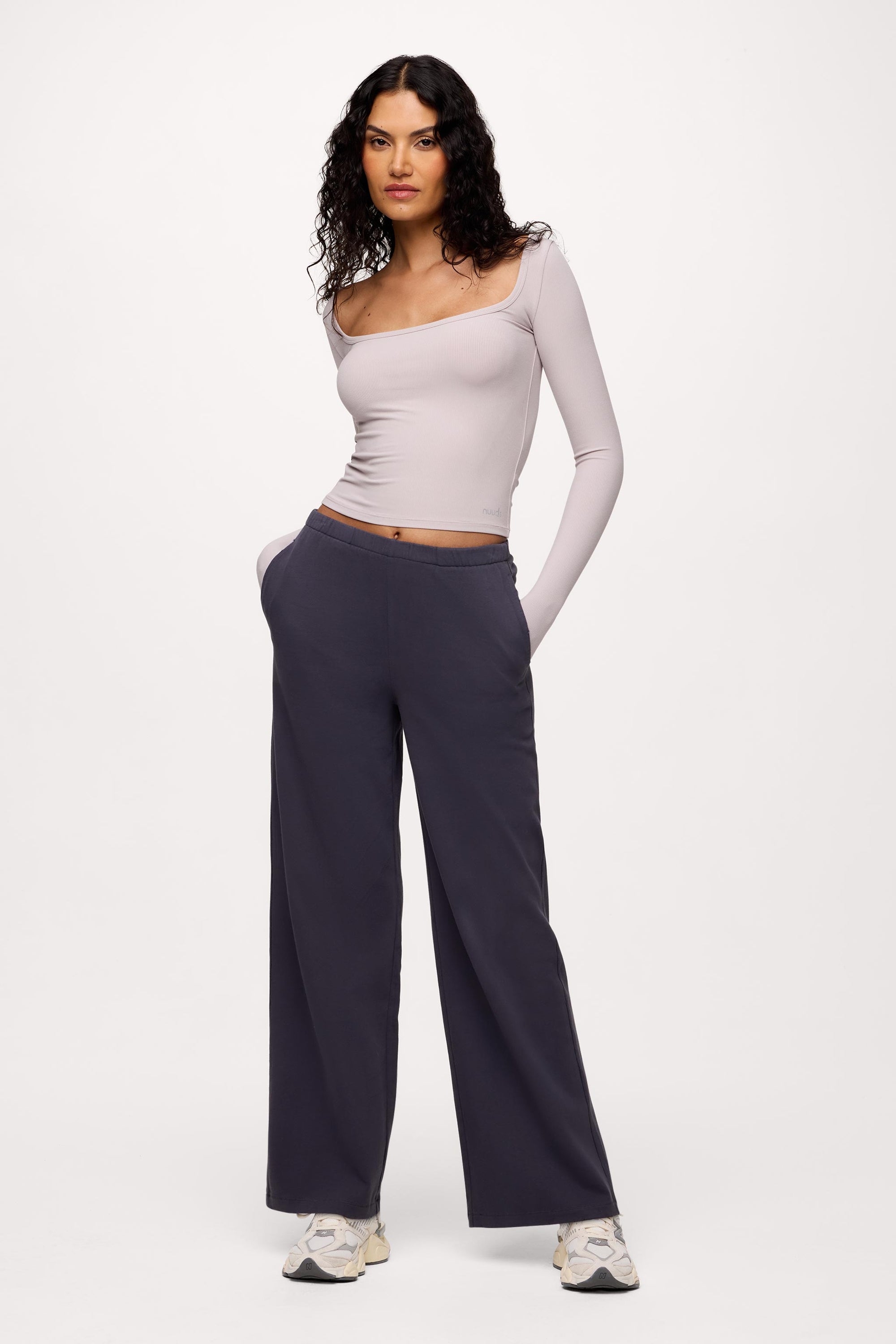 Sporty Rib Portrait Long Sleeve Top
