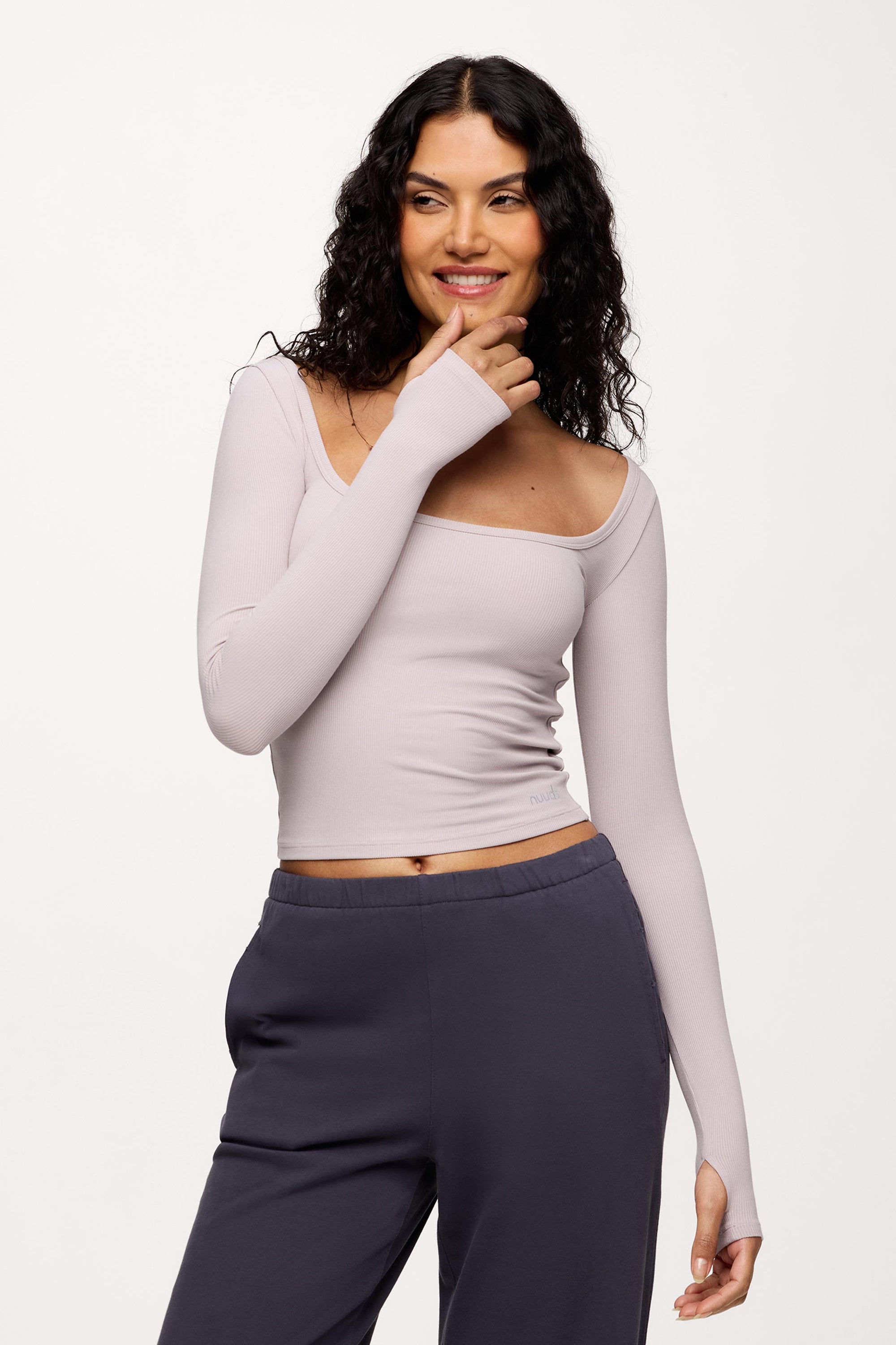 Sporty Rib Portrait Long Sleeve Top