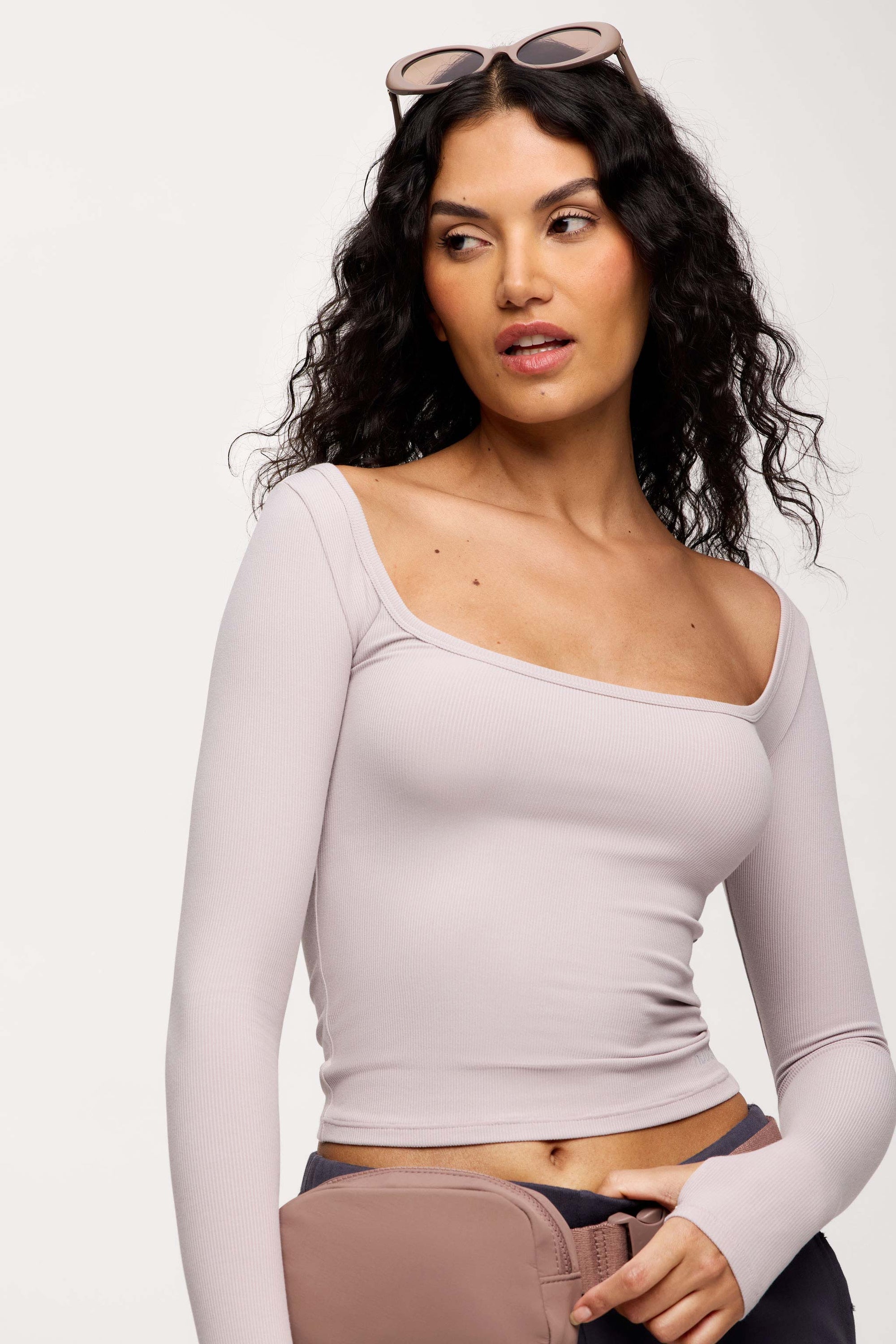 Sporty Rib Portrait Long Sleeve Top