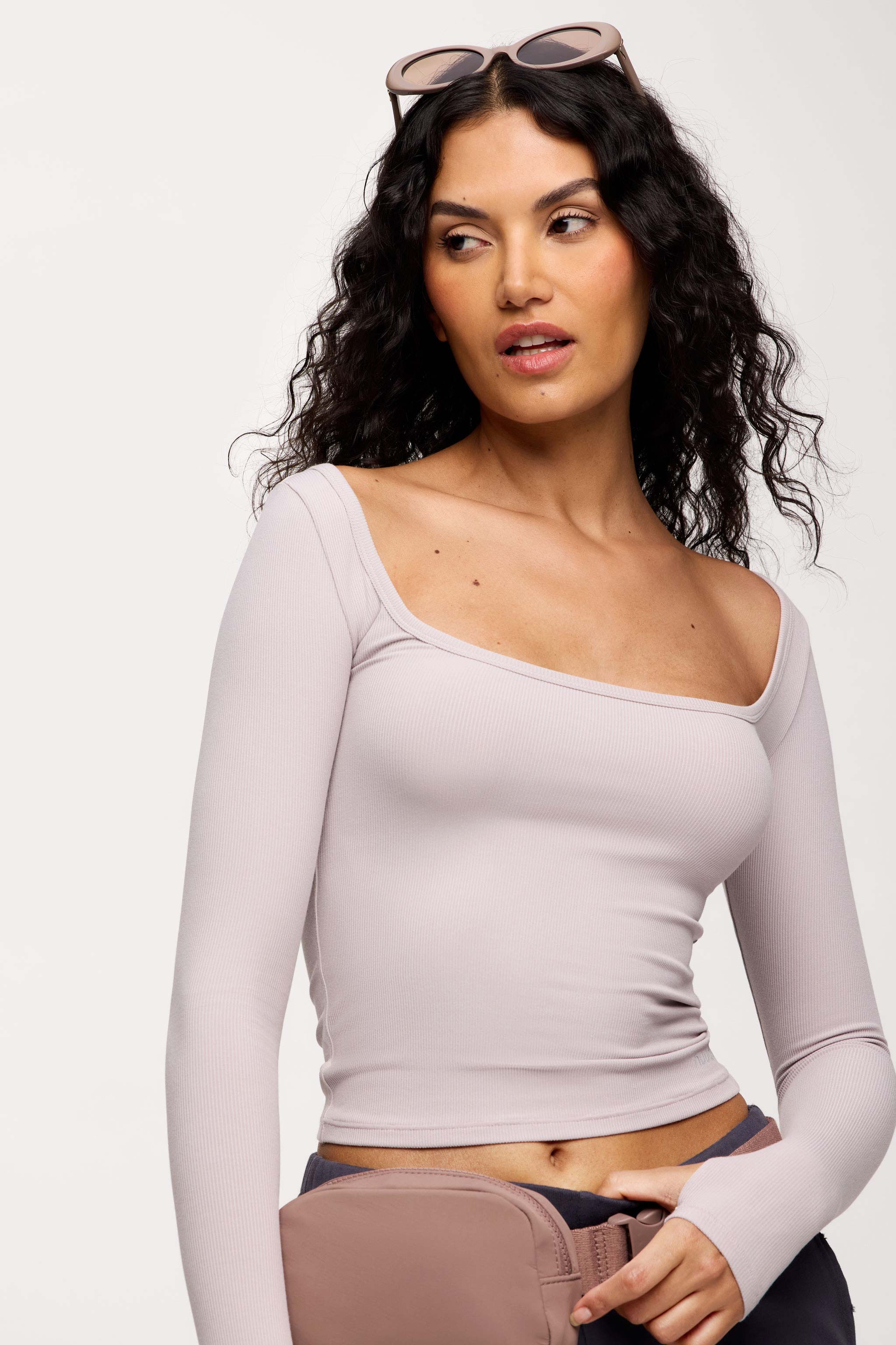 Sporty Rib Portrait Long Sleeve Top