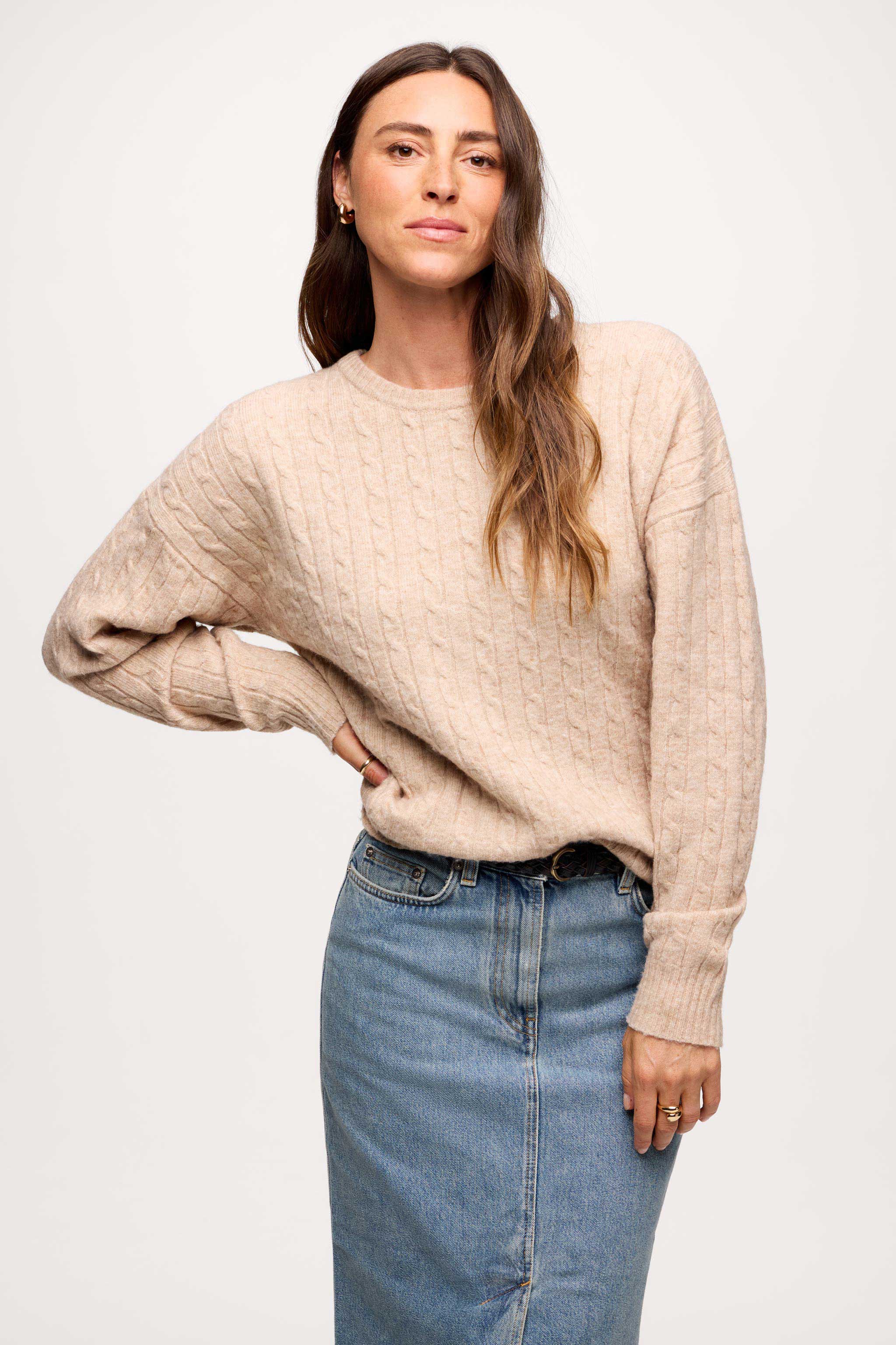 Cozy Knit Cable Crewneck Sweater | Women's Cable Knit Crewneck by