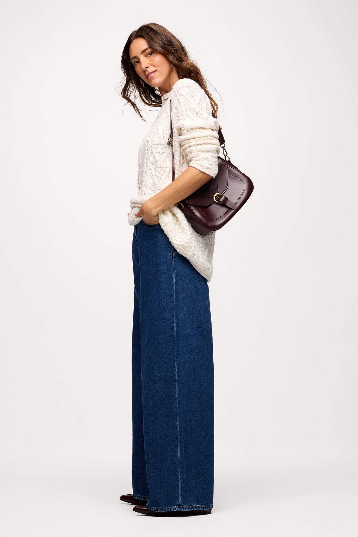 Color:Pearl | nuuds heritage cable sweater – women’s cable knit sweater cozy knitwear long sleeve