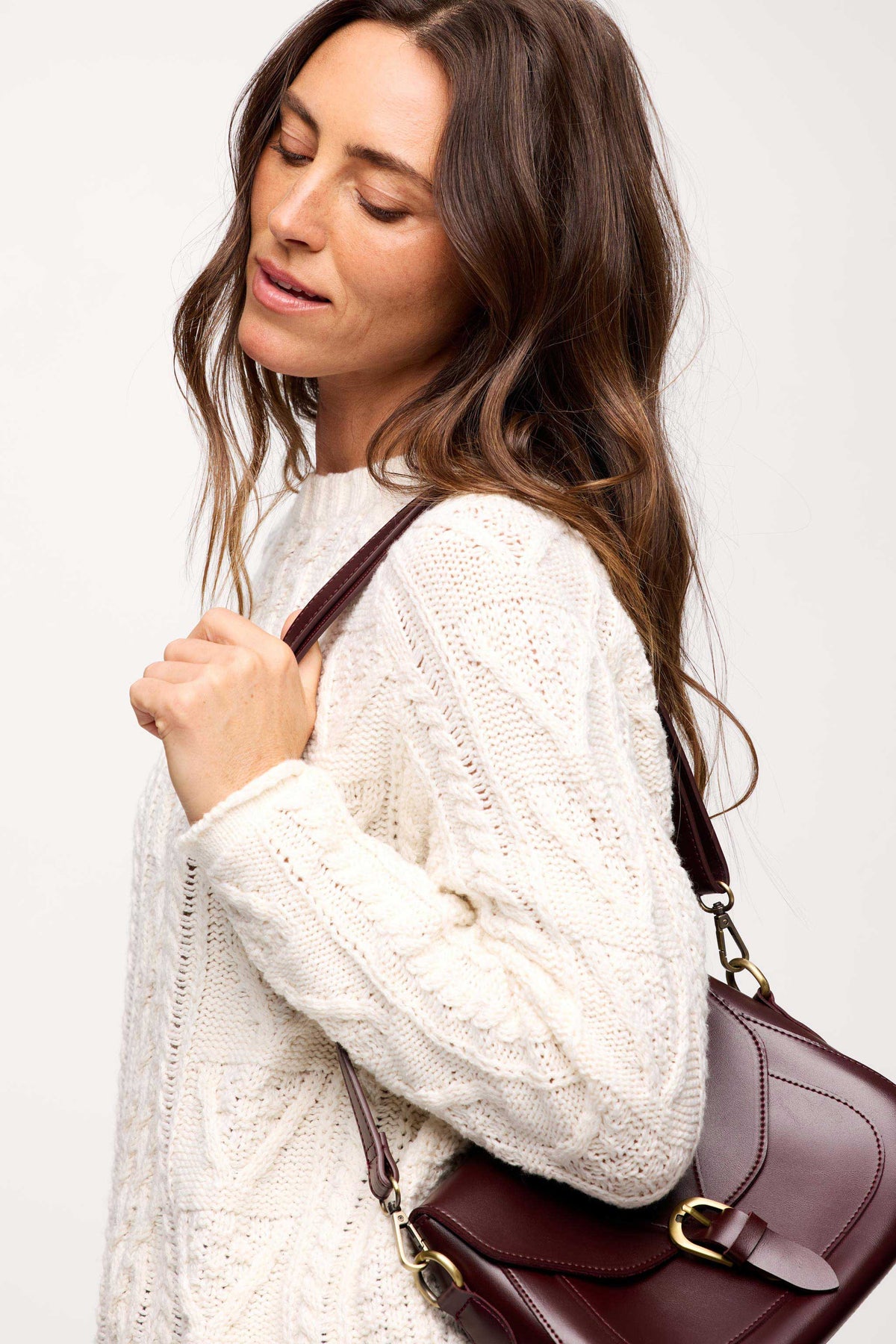 Color:Pearl | nuuds heritage cable sweater – women’s cable knit sweater cozy knitwear long sleeve