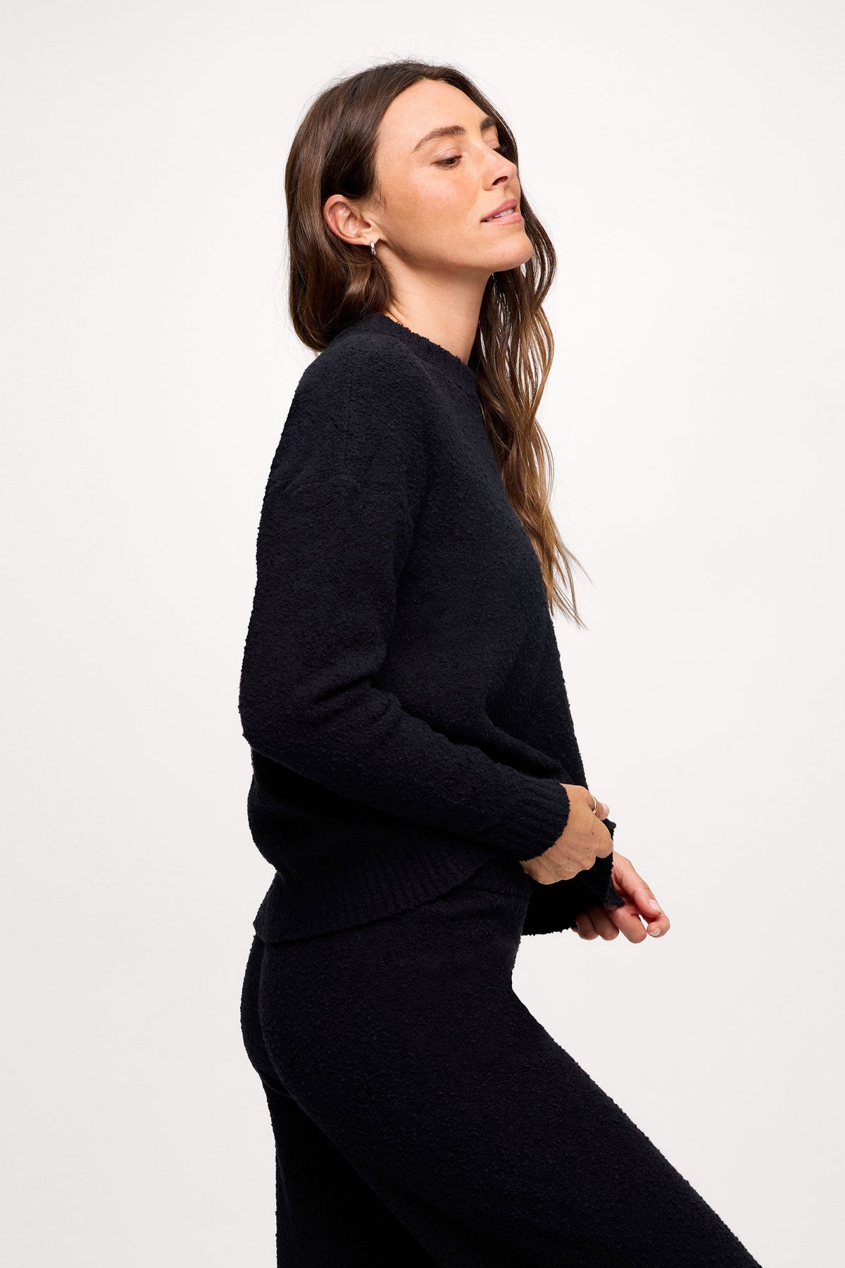 Color:Black | nuuds boucle crewneck sweater – cozy sweater womens sweater soft knit crewneck
