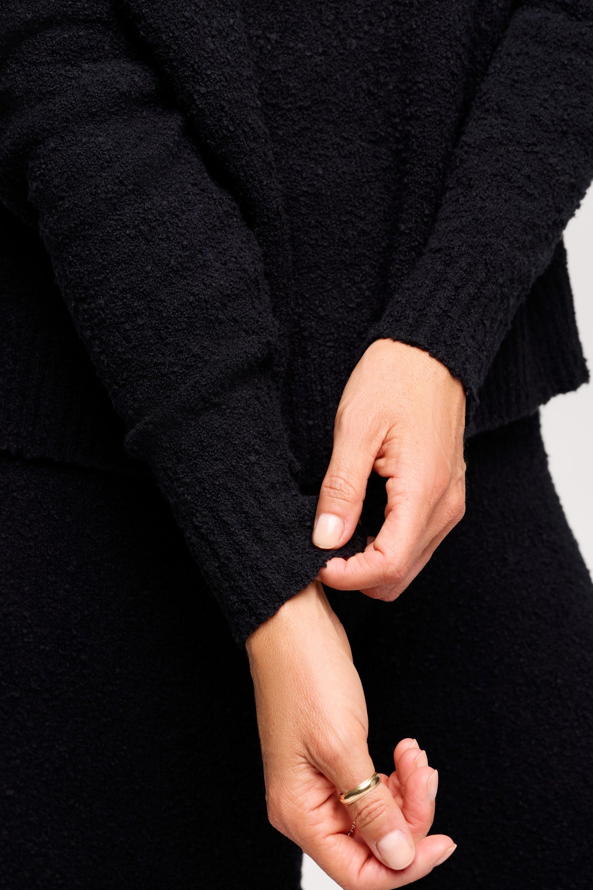 Color:Black | nuuds boucle crewneck sweater – cozy sweater womens sweater soft knit crewneck