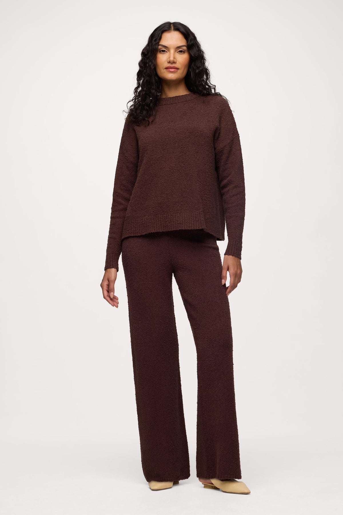 Color:Espresso | nuuds boucle crewneck sweater – cozy sweater womens sweater soft knit crewneck