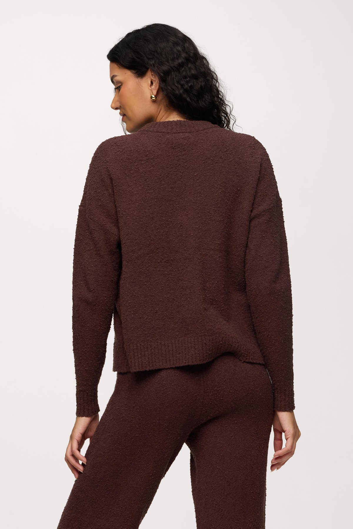 Color:Espresso | nuuds boucle crewneck sweater – cozy sweater womens sweater soft knit crewneck