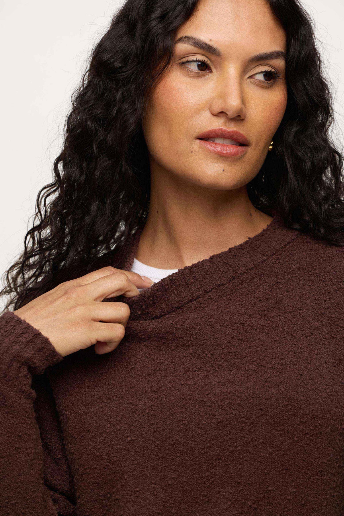 Color:Espresso | nuuds boucle crewneck sweater – cozy sweater womens sweater soft knit crewneck