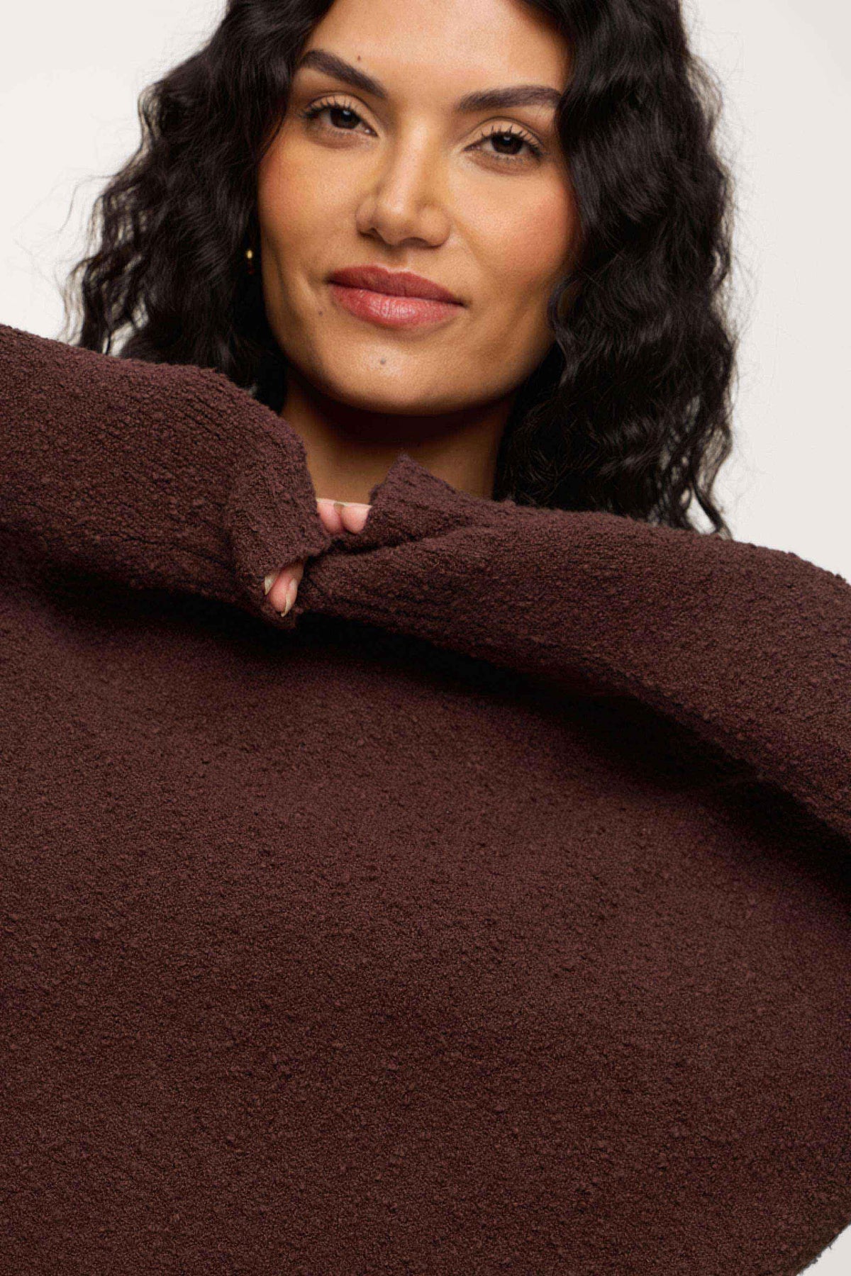 Color:Espresso | nuuds boucle crewneck sweater – cozy sweater womens sweater soft knit crewneck