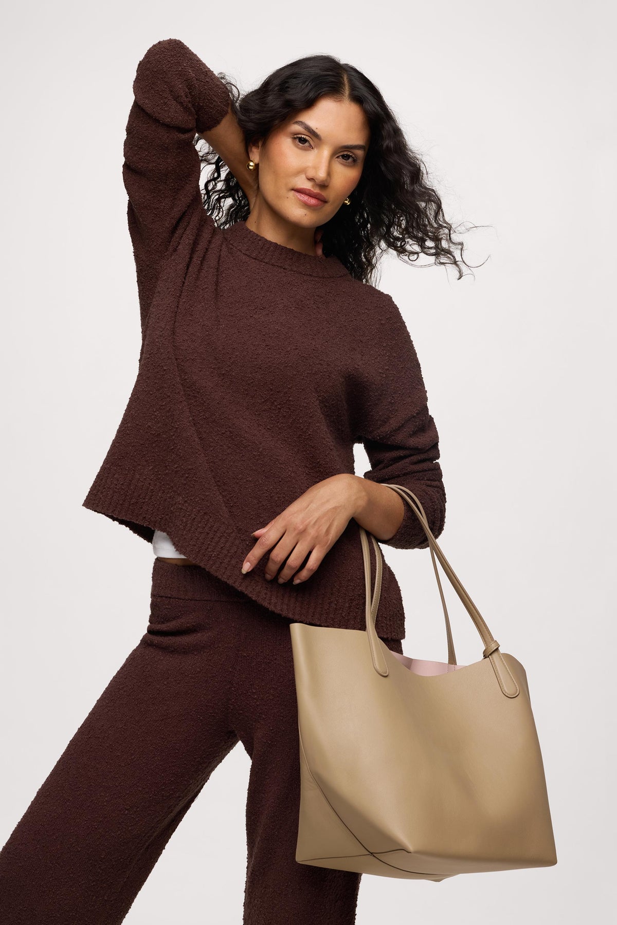 Color:Espresso | nuuds boucle crewneck sweater – cozy sweater womens sweater soft knit crewneck