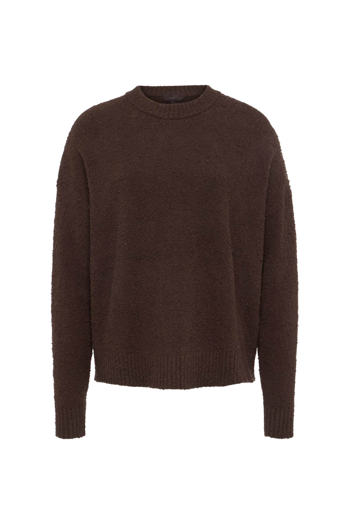 Color:Espresso | nuuds boucle crewneck sweater – cozy sweater womens sweater soft knit crewneck