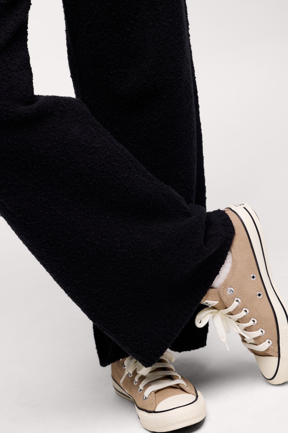 Color:Black | nuuds boucle sweater pant wide leg sweatpants casual pants for women comfort knit pants