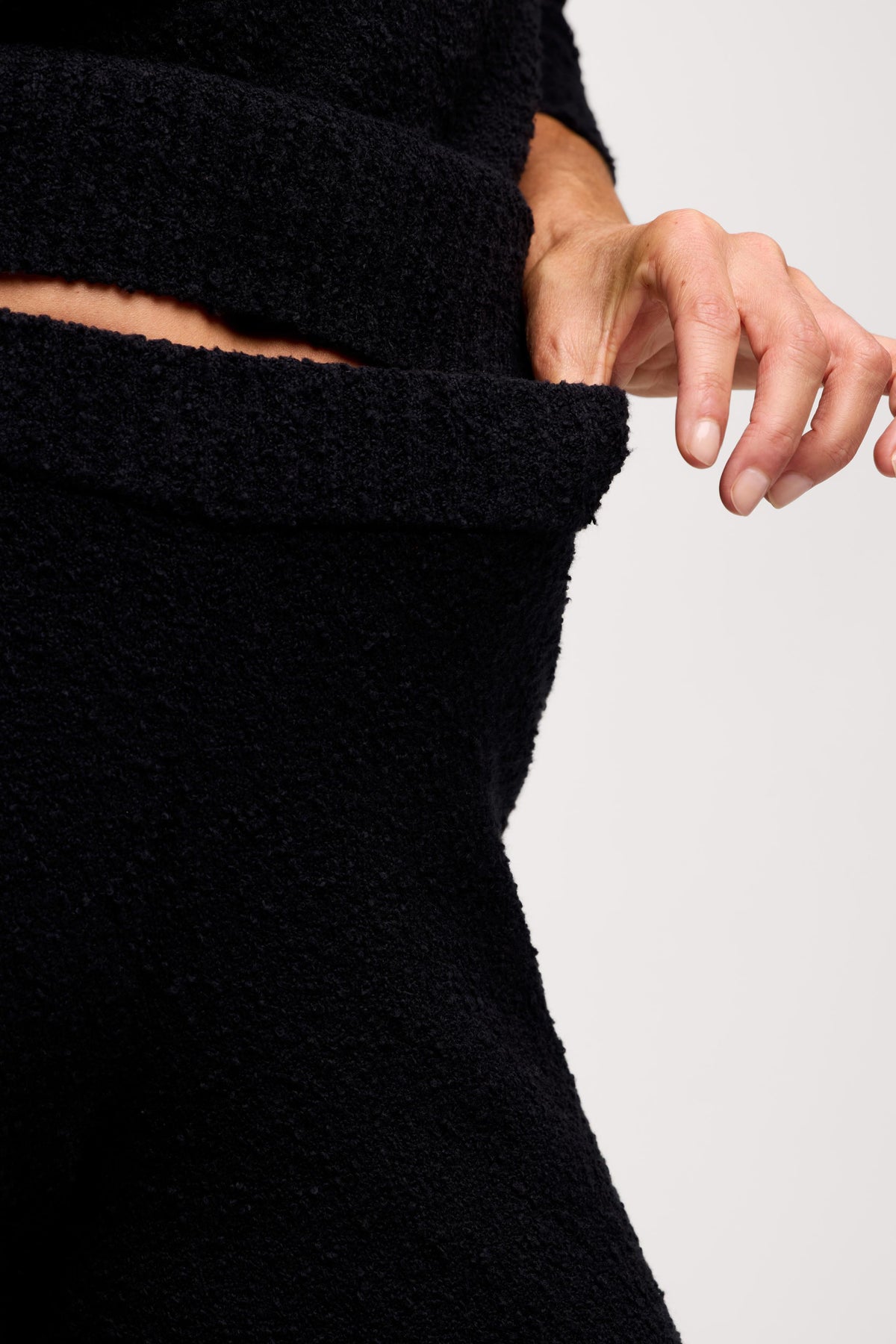 Color:Black | nuuds boucle sweater pant wide leg sweatpants casual pants for women comfort knit pants