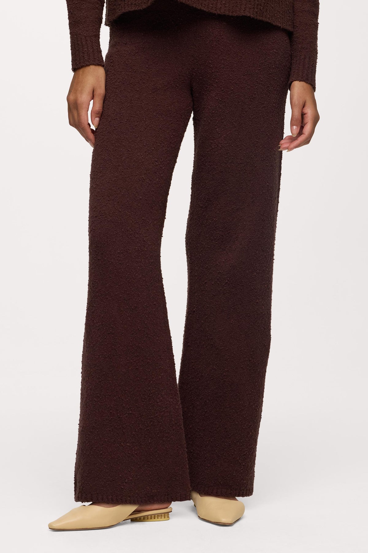 Color:Espresso | nuuds boucle sweater pant wide leg sweatpants casual pants for women comfort knit pants