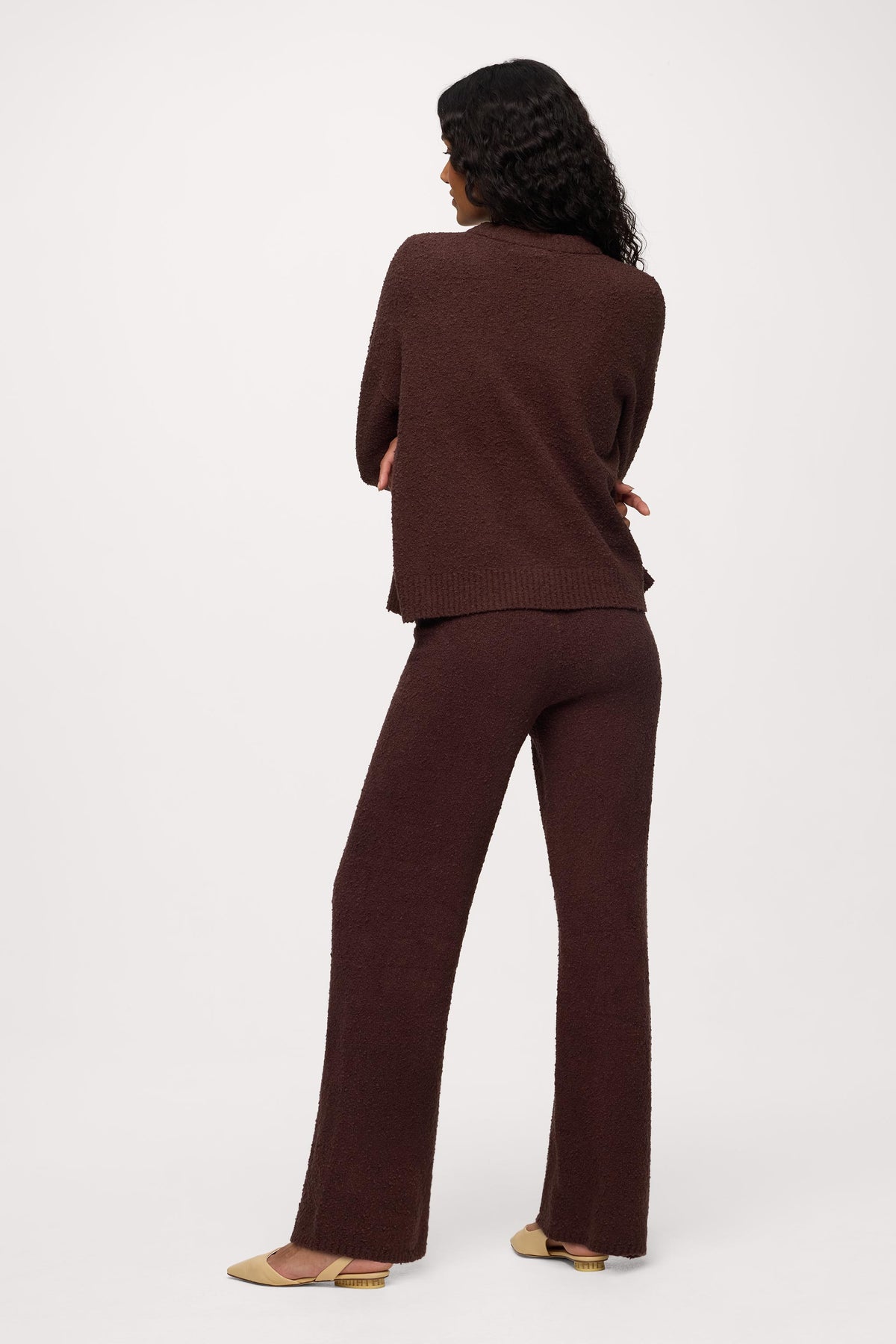 Color:Espresso | nuuds boucle sweater pant wide leg sweatpants casual pants for women comfort knit pants