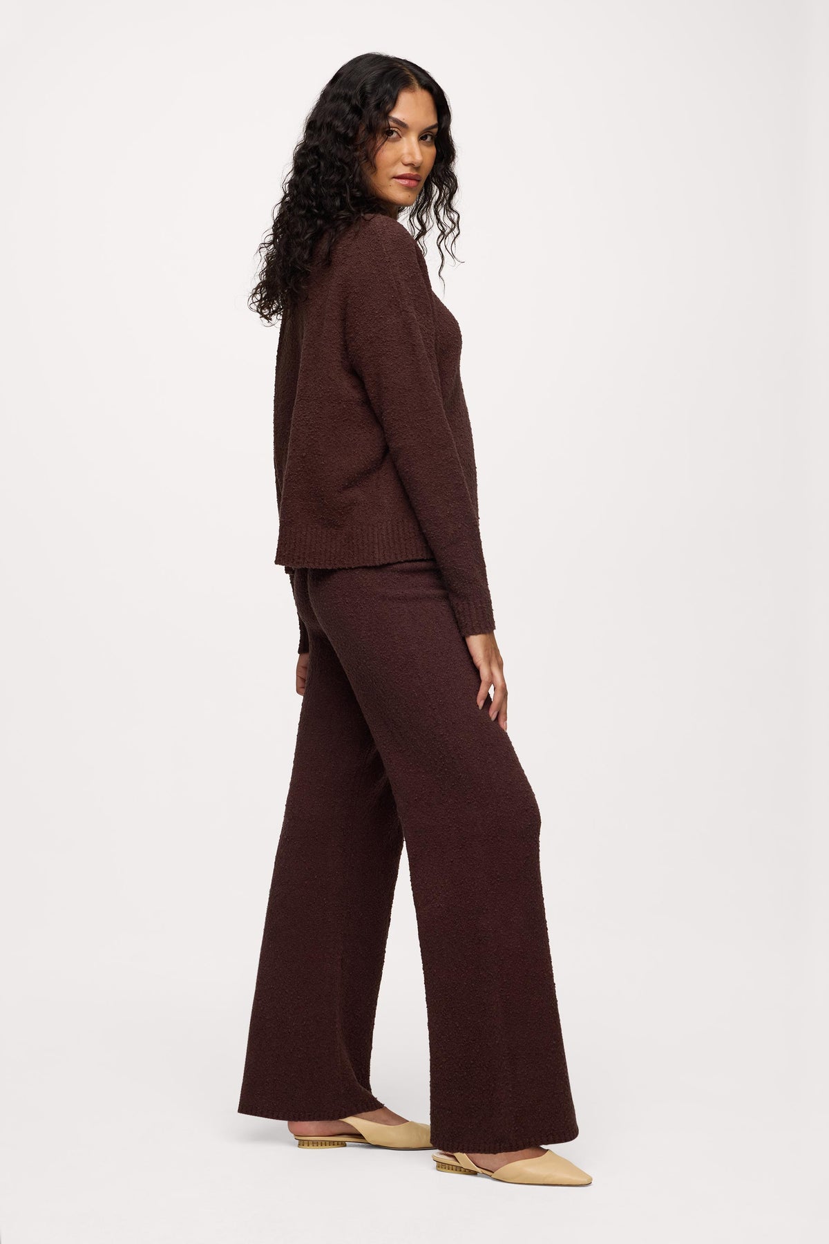 Color:Espresso | nuuds boucle sweater pant wide leg sweatpants casual pants for women comfort knit pants