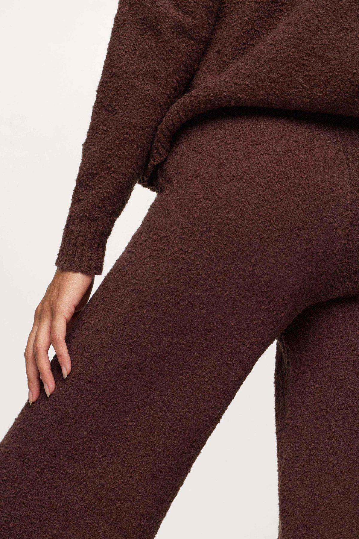 Color:Espresso | nuuds boucle sweater pant wide leg sweatpants casual pants for women comfort knit pants