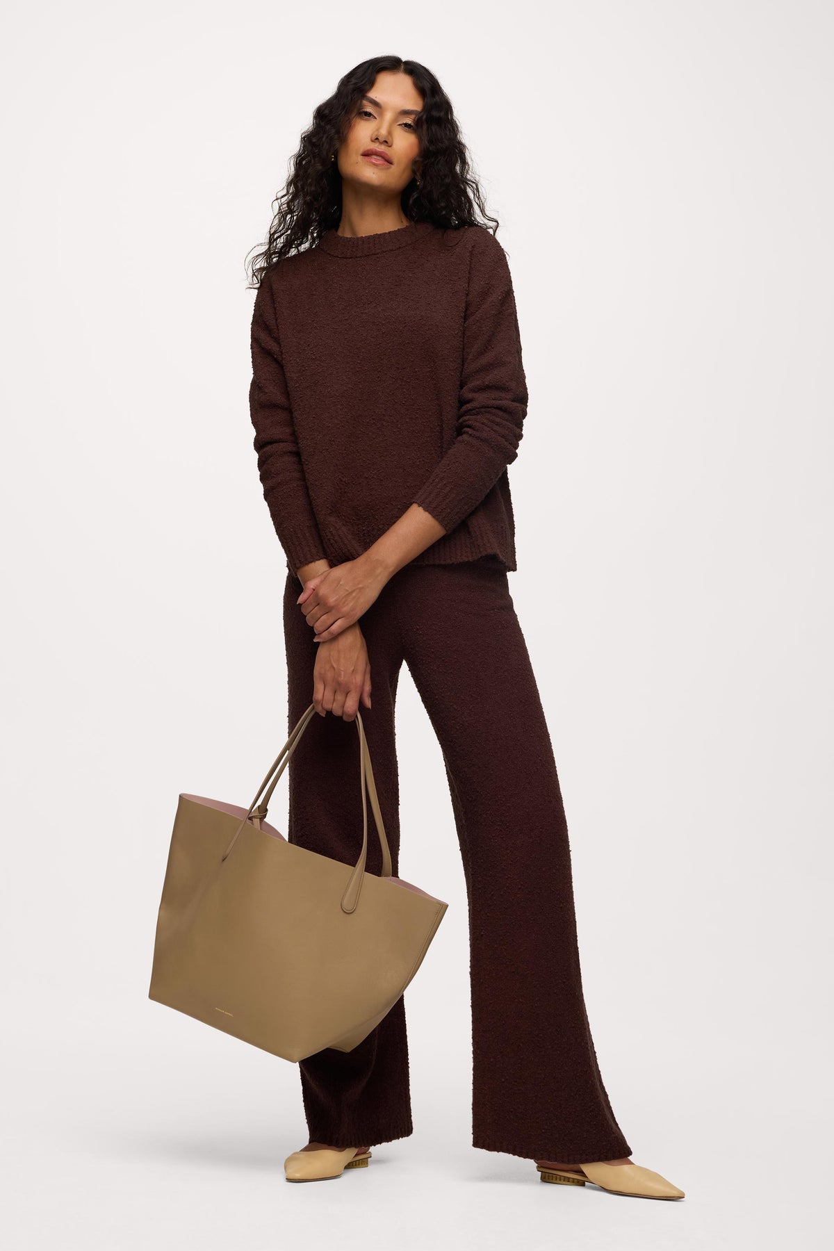 Color:Espresso | nuuds boucle sweater pant wide leg sweatpants casual pants for women comfort knit pants