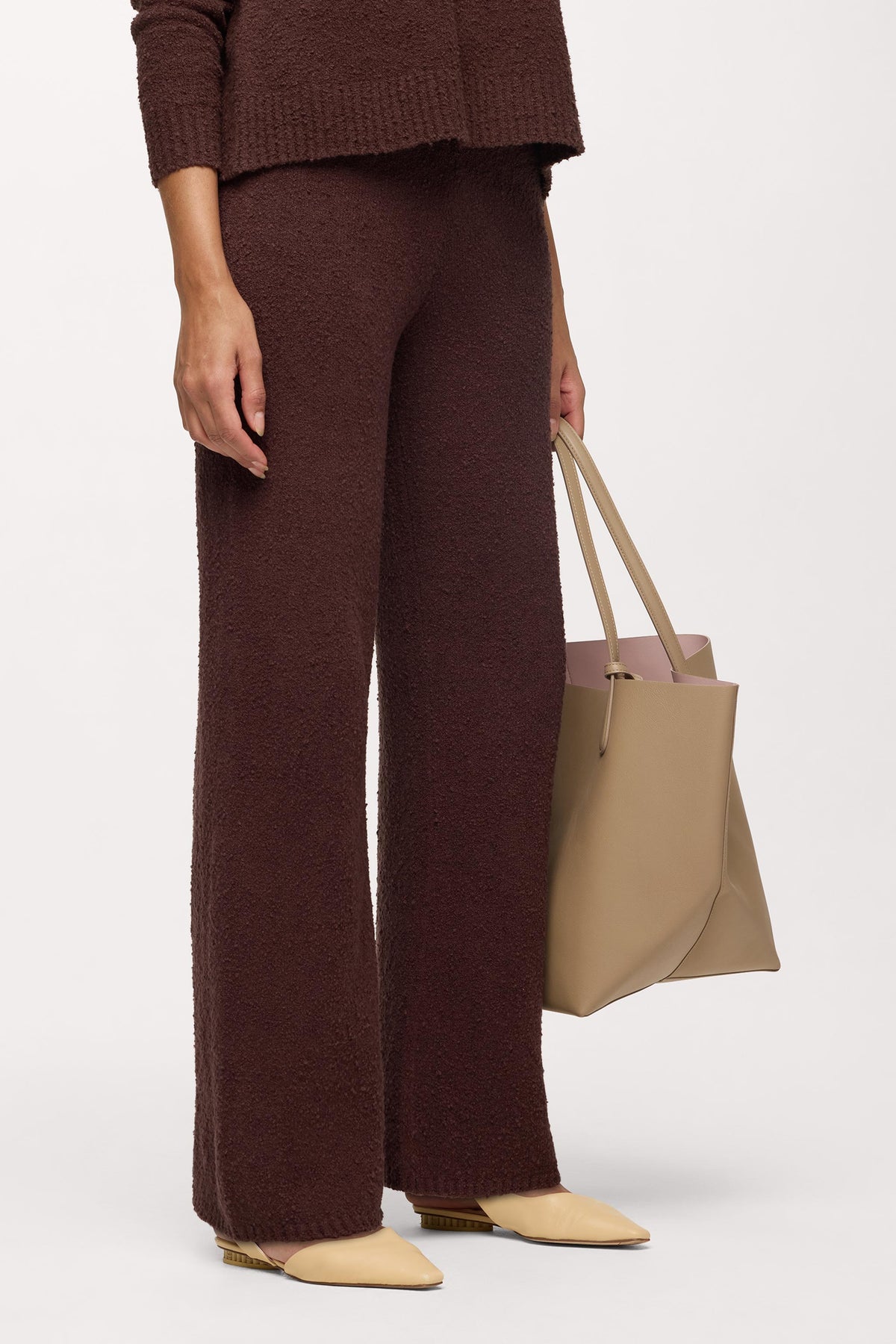 Color:Espresso | nuuds boucle sweater pant wide leg sweatpants casual pants for women comfort knit pants