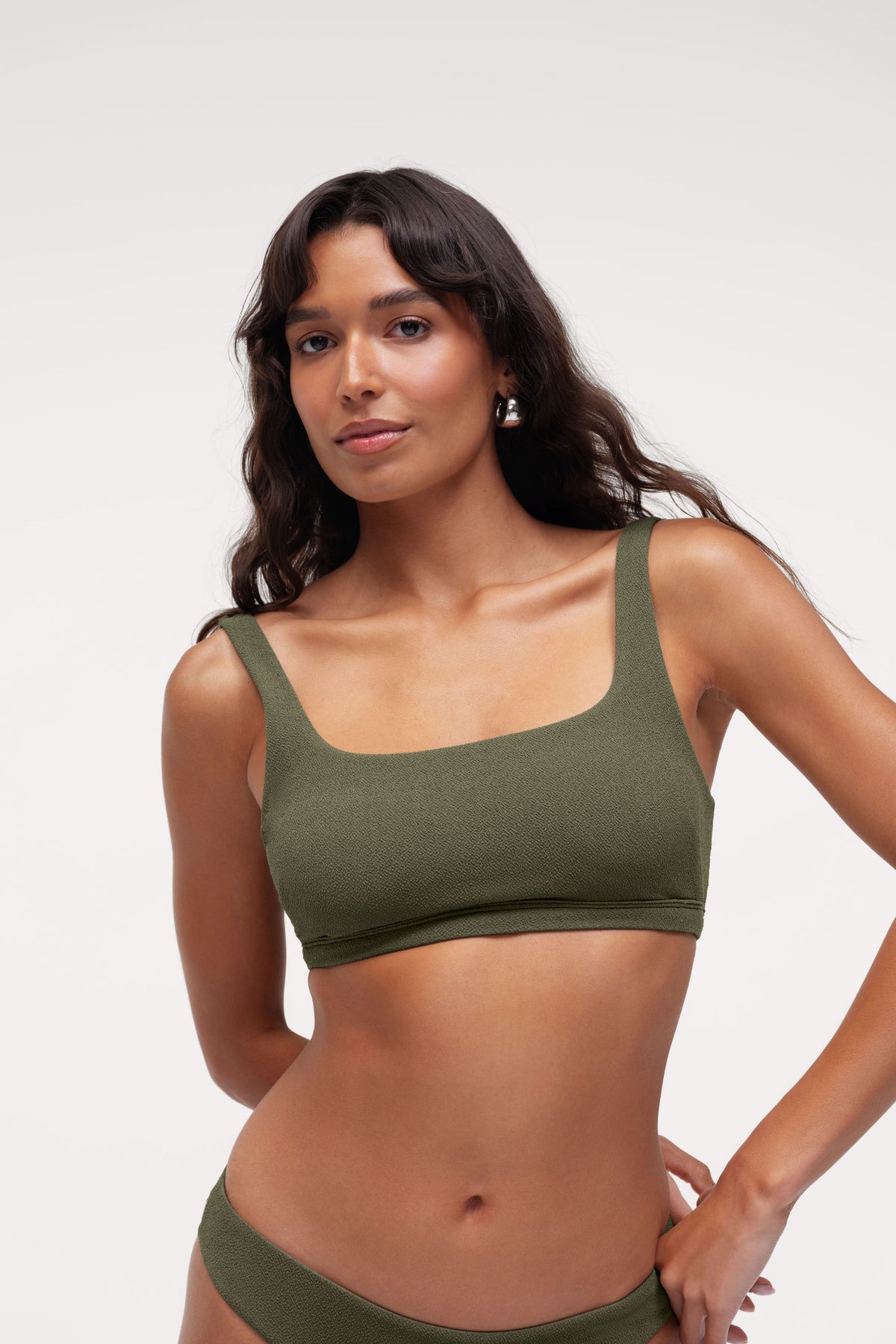 Color:Crispy Darkest Olive | Square Neck Bikini Top
