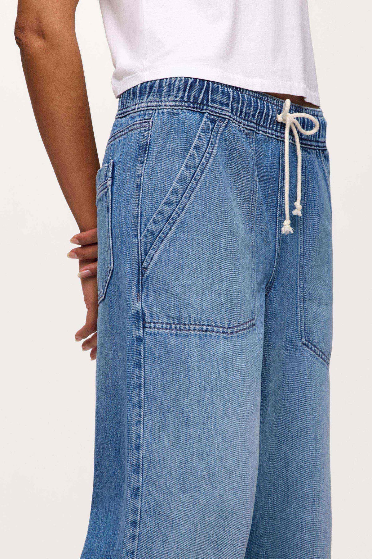 Color:June | nuuds pull on jeans womens wide leg pants casual denim bottoms