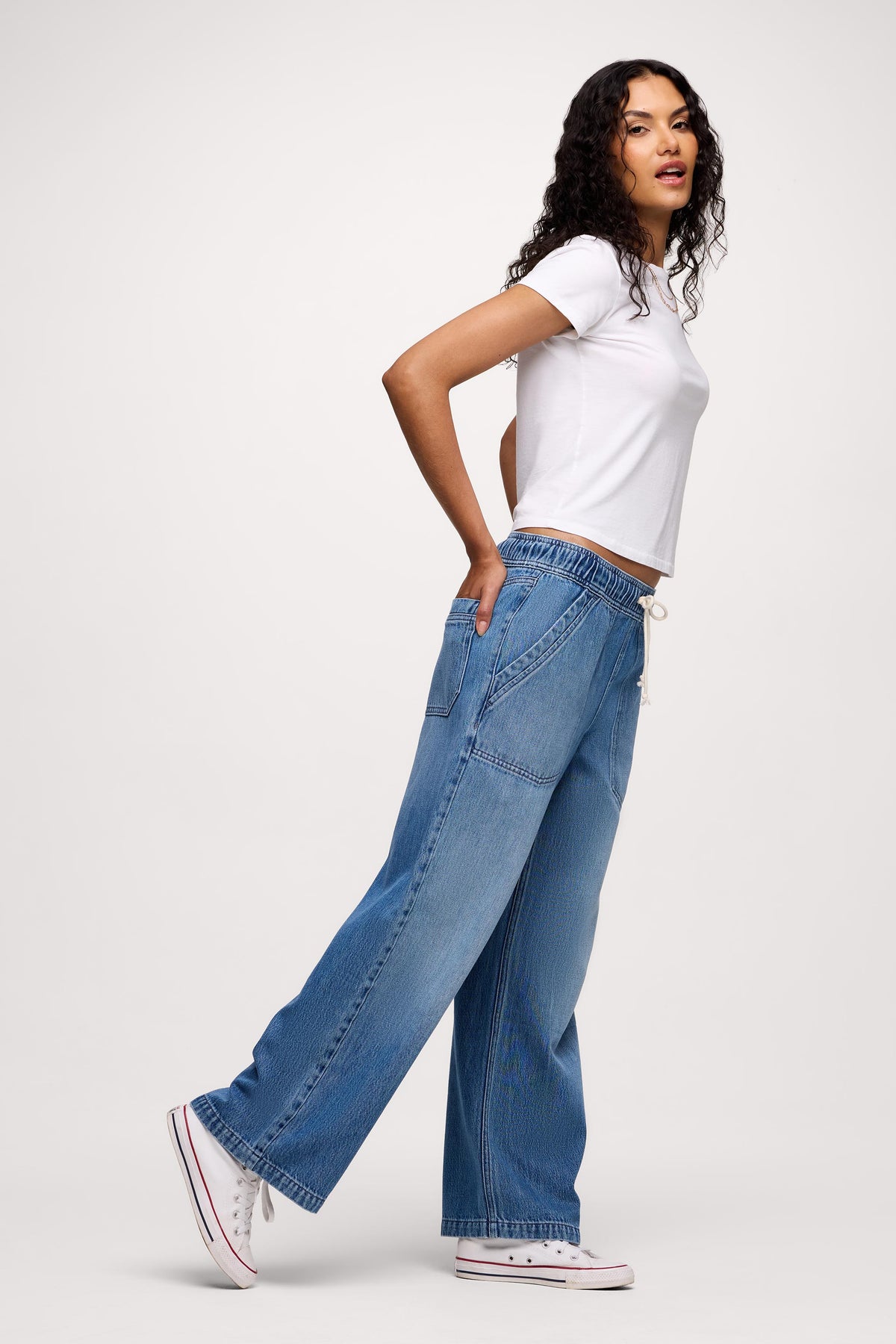 Color:June | nuuds pull on jeans womens wide leg pants casual denim bottoms