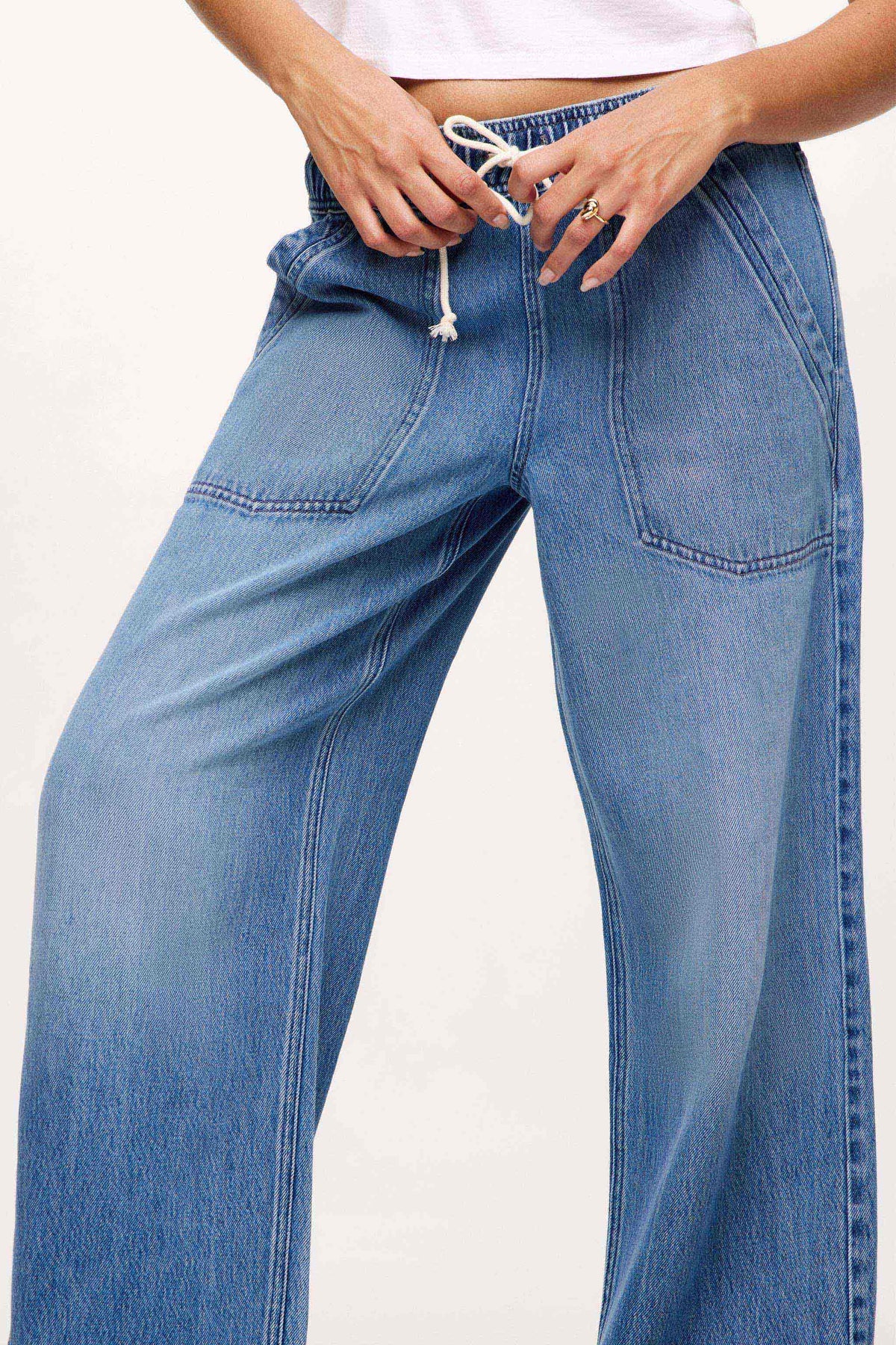 Color:June | nuuds pull on jeans womens wide leg pants casual denim bottoms