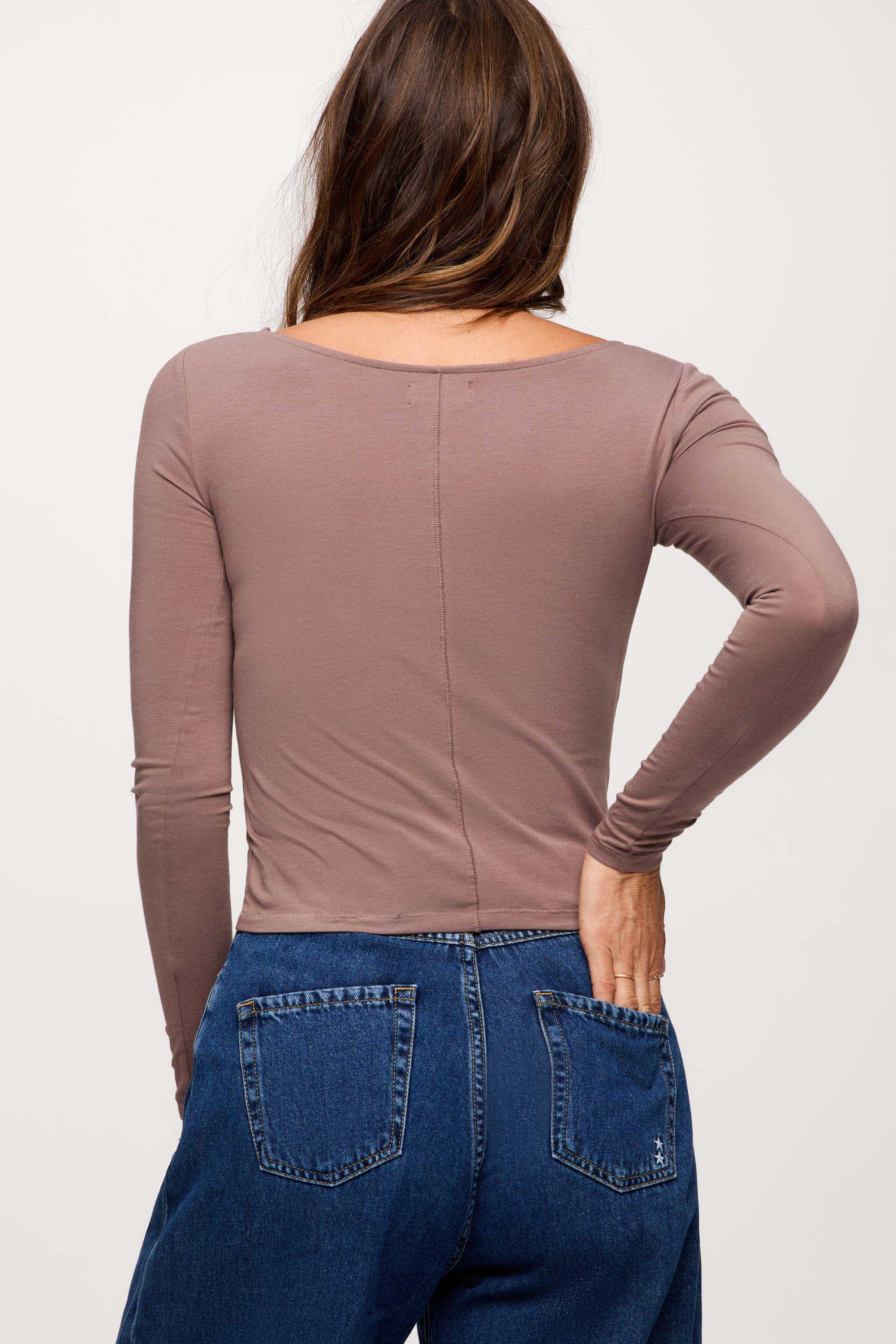 Slinky Jersey Boat Neck Long Sleeve Shirt