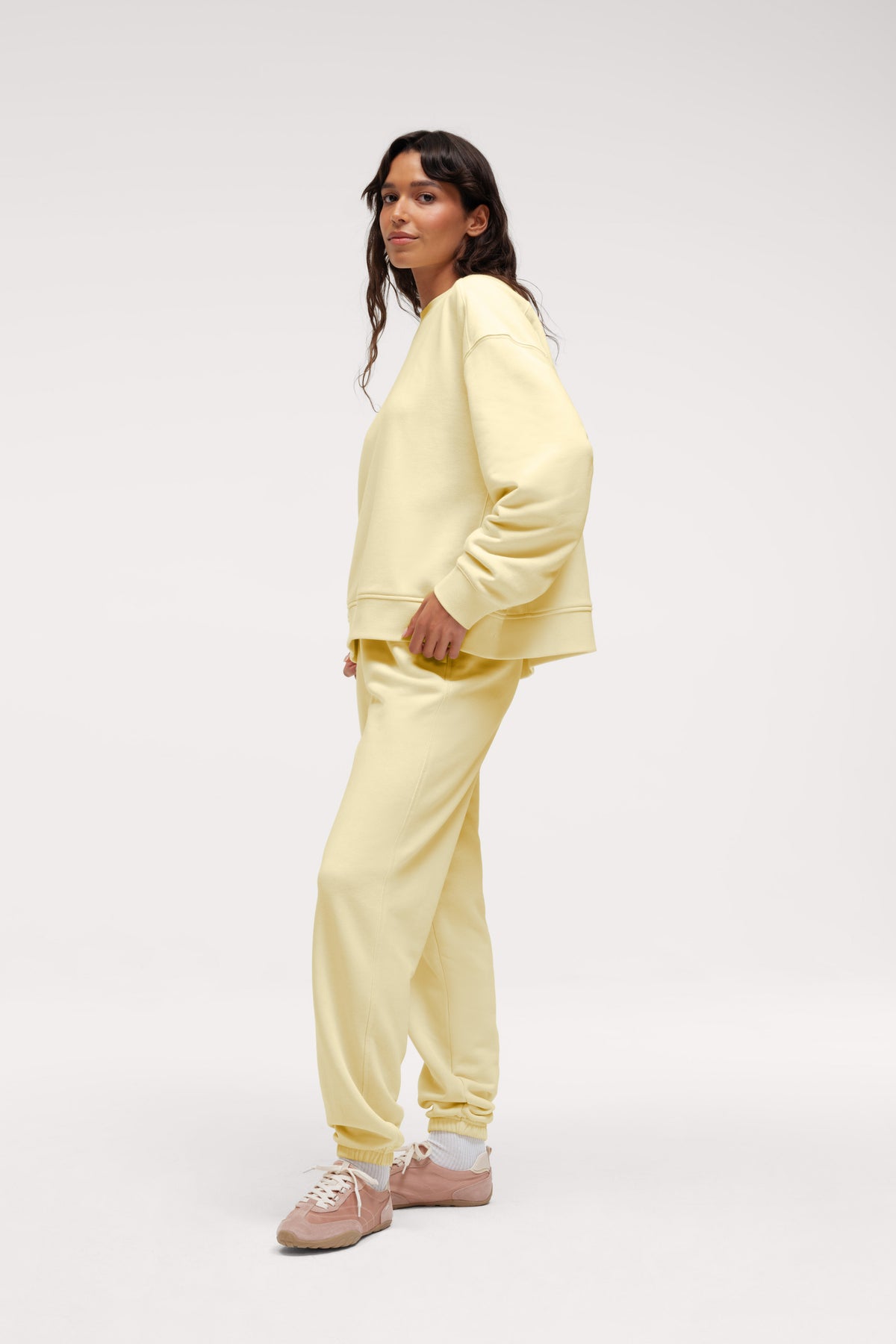 Color:Lemon | French Terry Classic Crewneck and French Terry Jogger