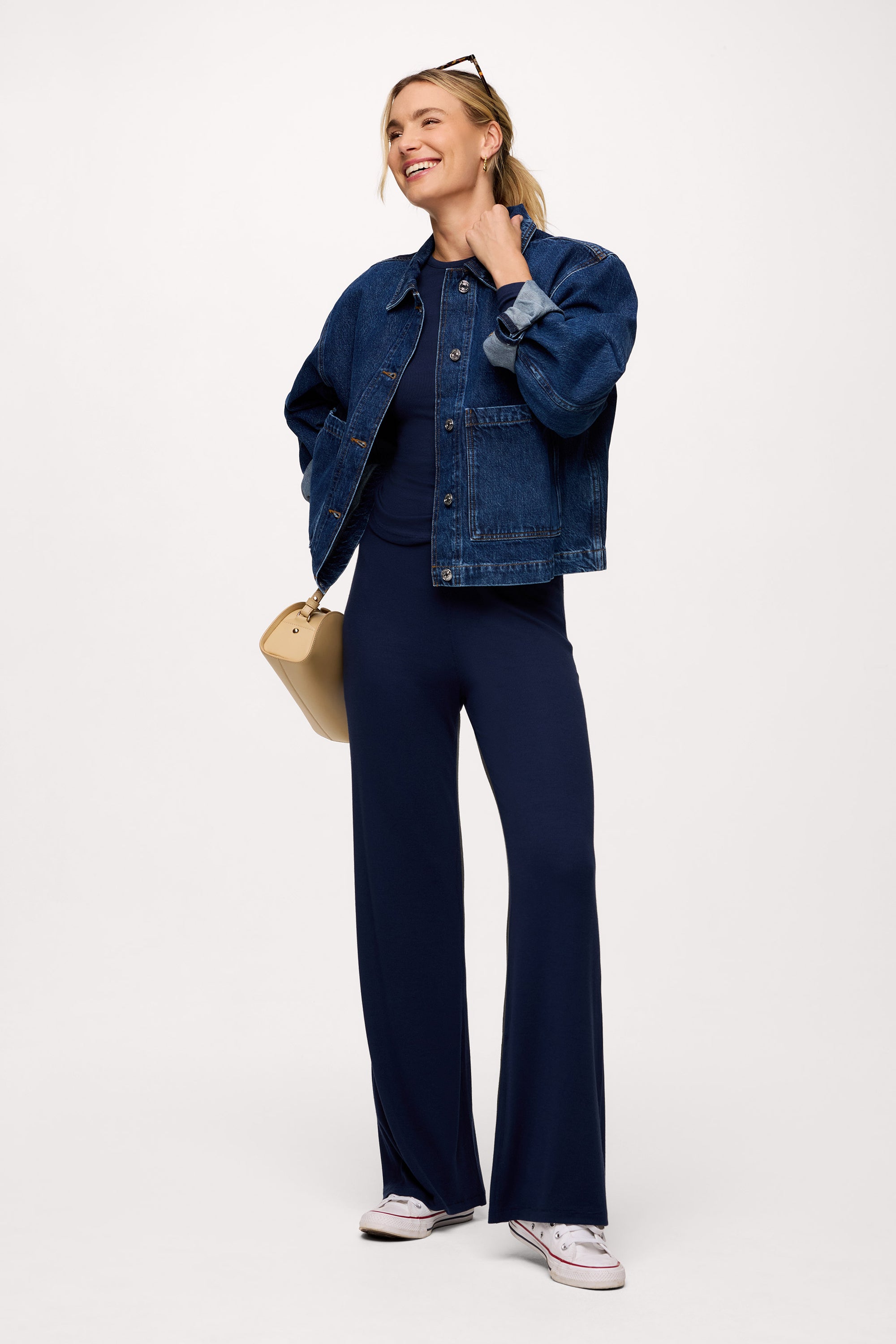 Slinky Rib Streamline Pant | Navy