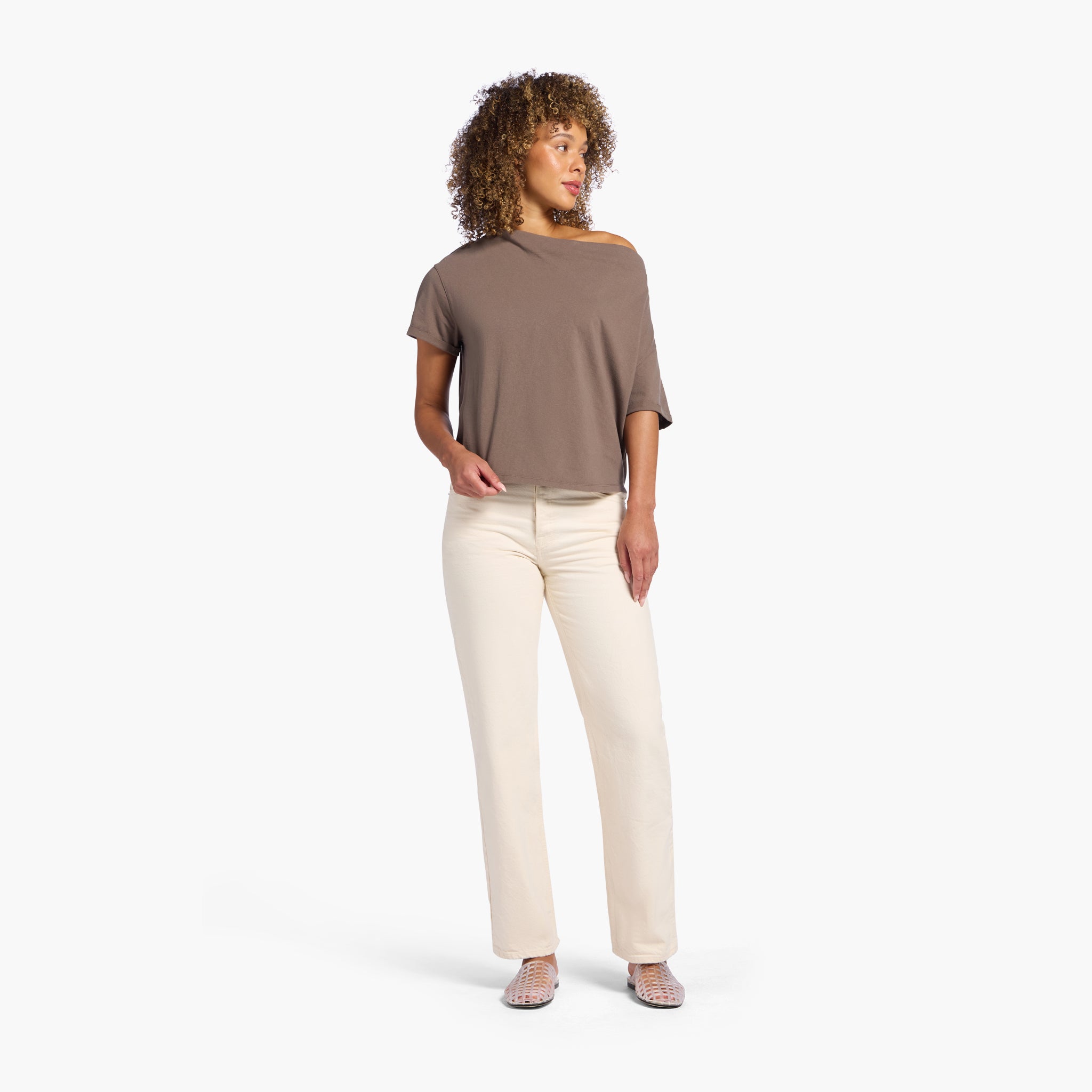 Vintage Cotton Off The Shoulder T-Shirt | Mocha