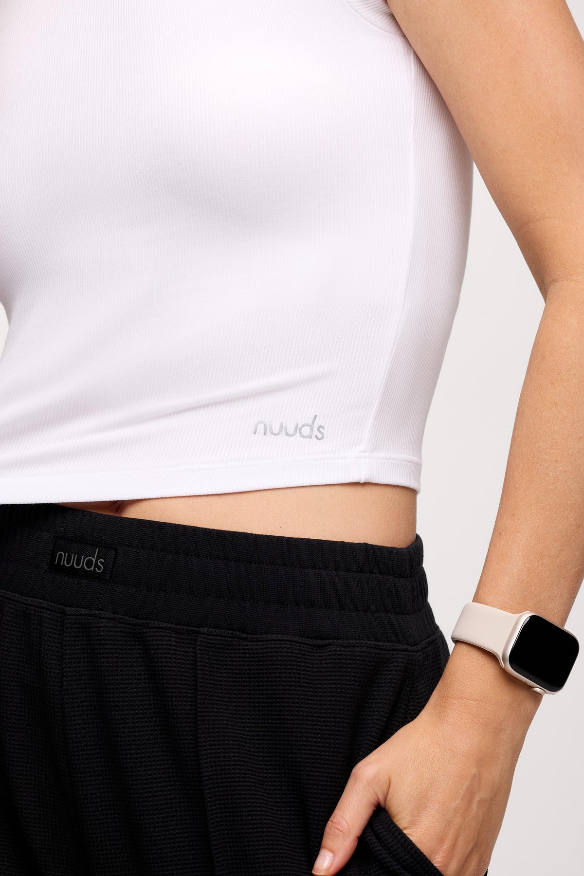 Color:White | nuuds sporty rib bra tee – ribbed shirt built in bra tops short sleeve t-shirts for women