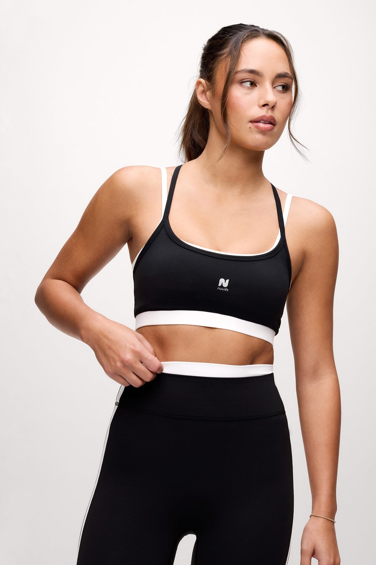 Color:Black | nuuds motion contrast layering bra sports bra pilates outfit padded yoga bra