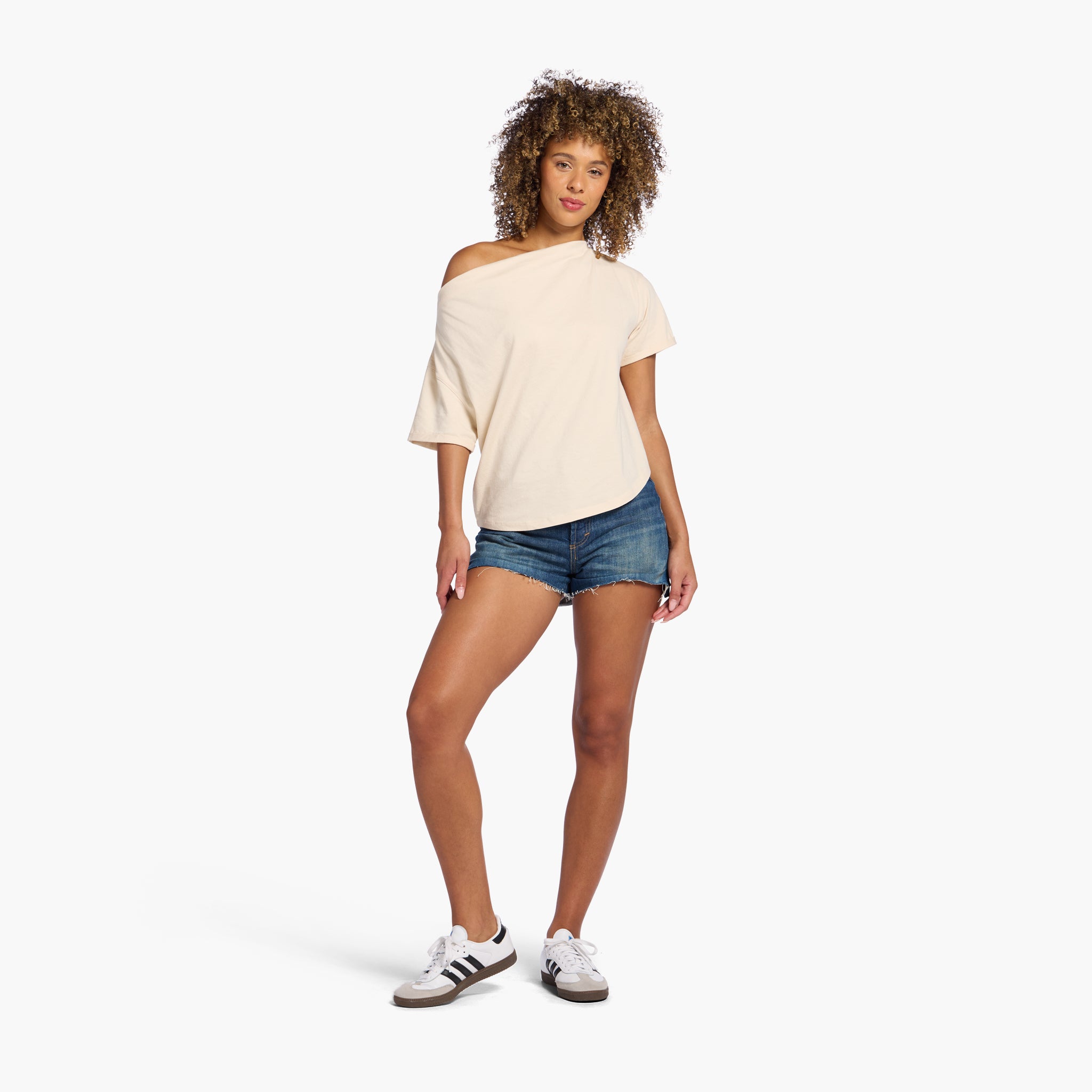 Vintage Cotton Off The Shoulder T-Shirt | Bone