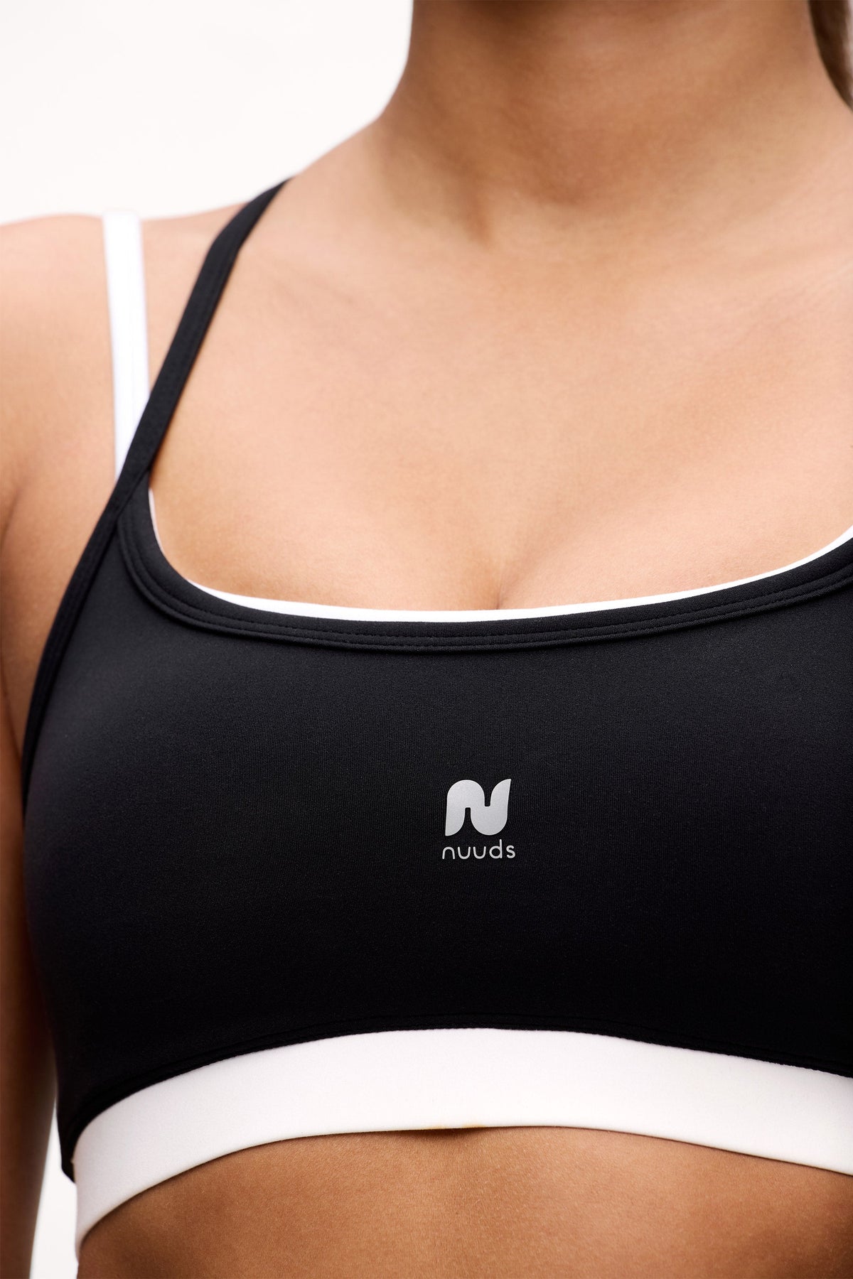 Color:Black | nuuds motion contrast layering bra sports bra pilates outfit padded yoga bra