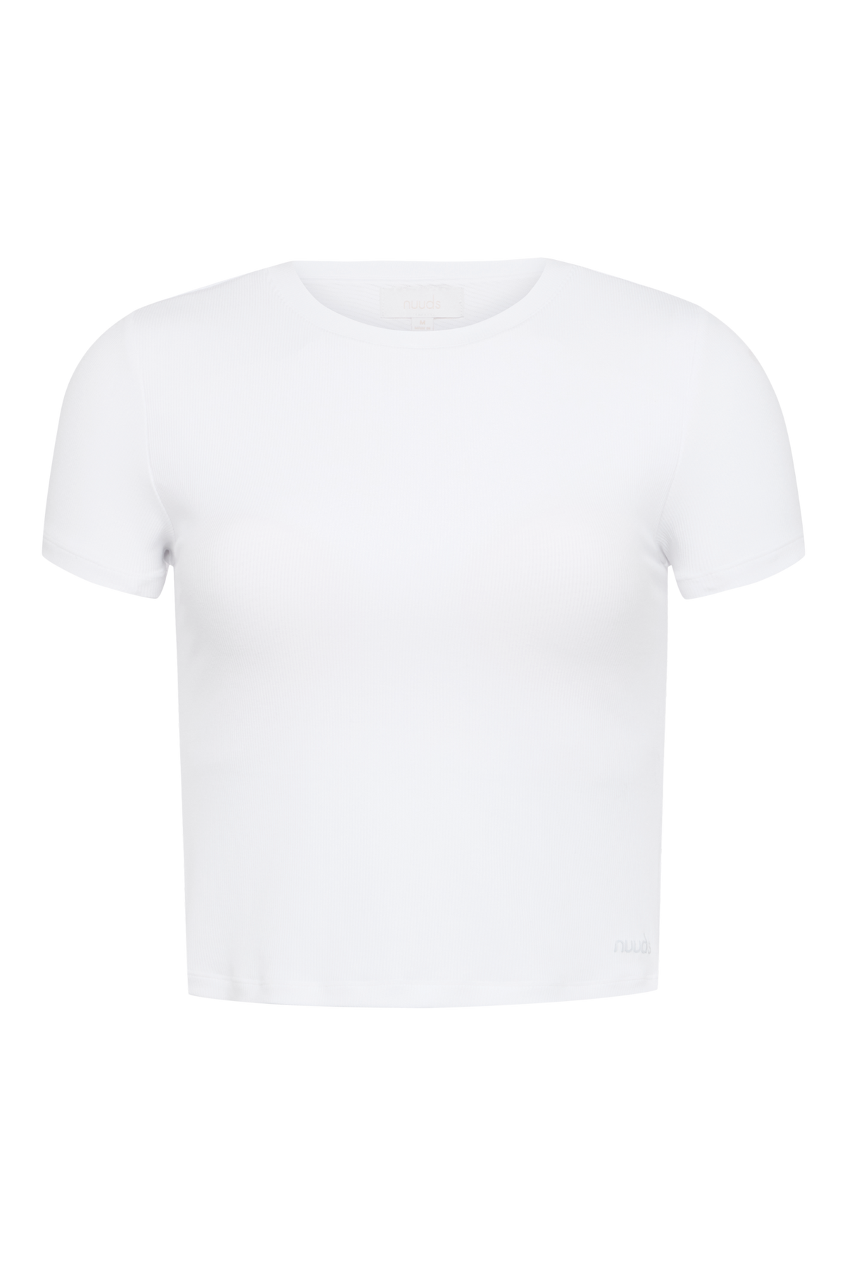 Color:White | nuuds sporty rib bra tee – ribbed shirt built in bra tops short sleeve t-shirts for women