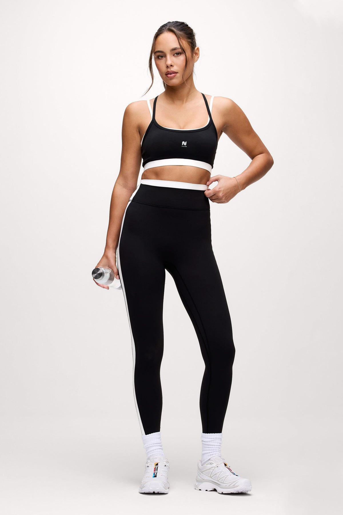 Color:Black | nuuds motion contrast layering bra sports bra pilates outfit padded yoga bra
