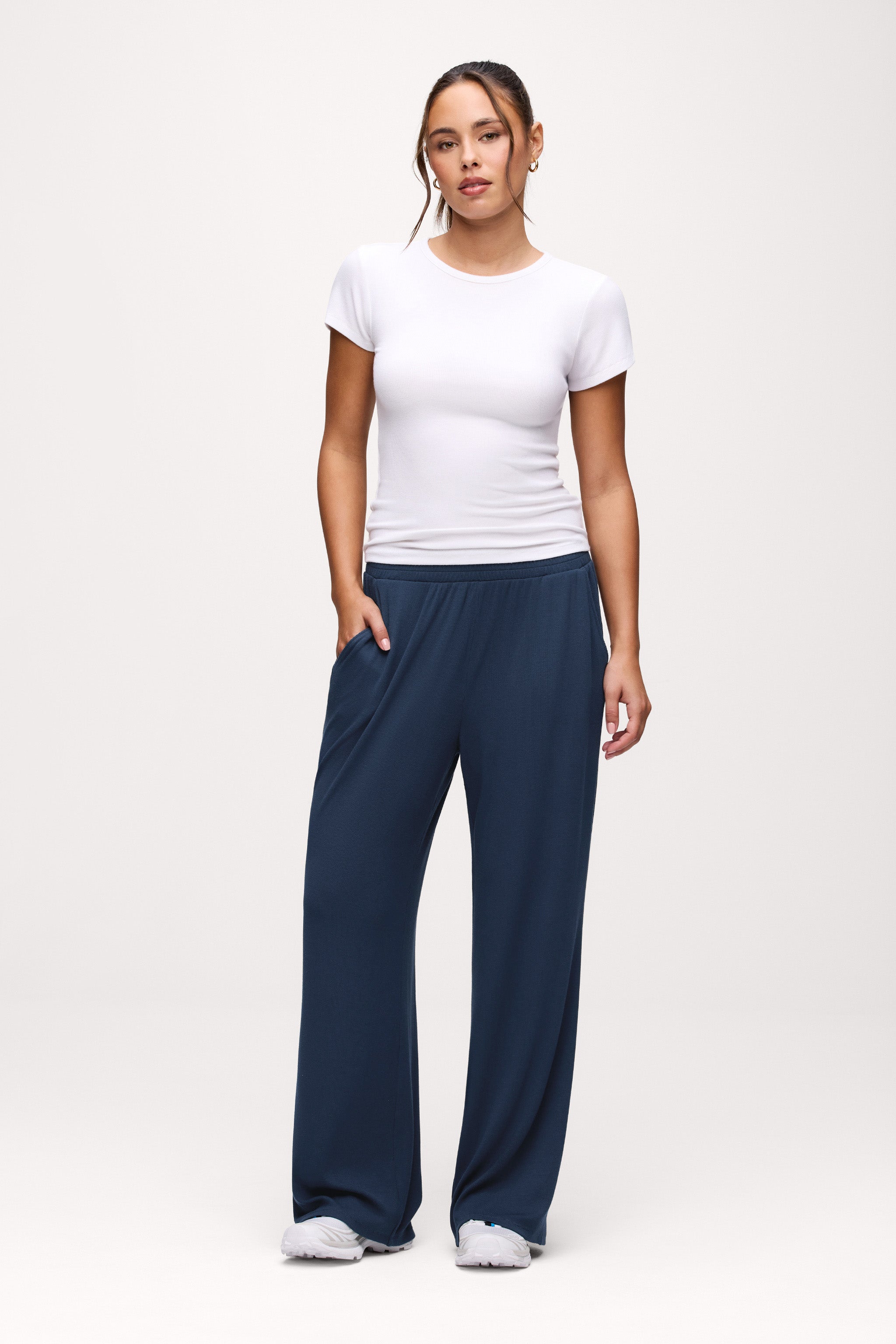 nuuds slinky rib lounge pant women wide leg casual pants