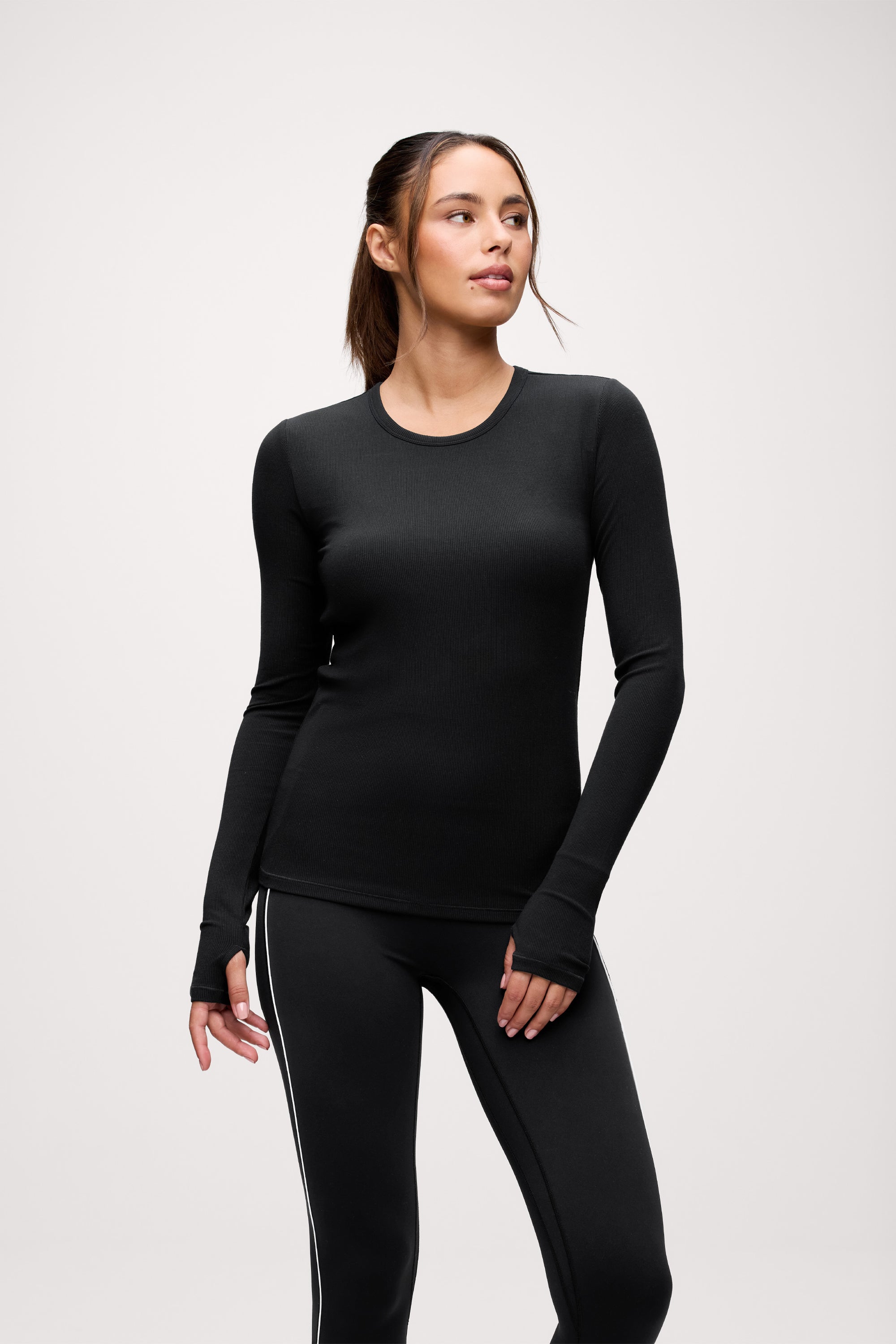 Sporty Rib Bra Long Sleeve | Black