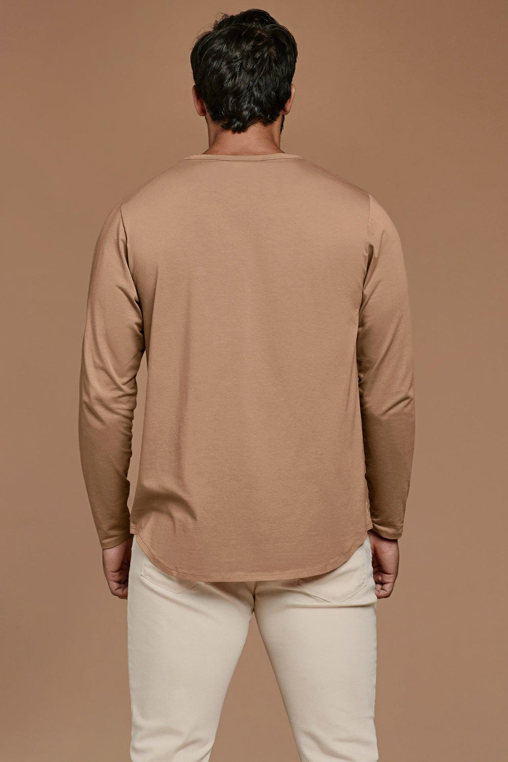 Men's Long Sleeve Curved Hem T-Shirt | Cinnamon