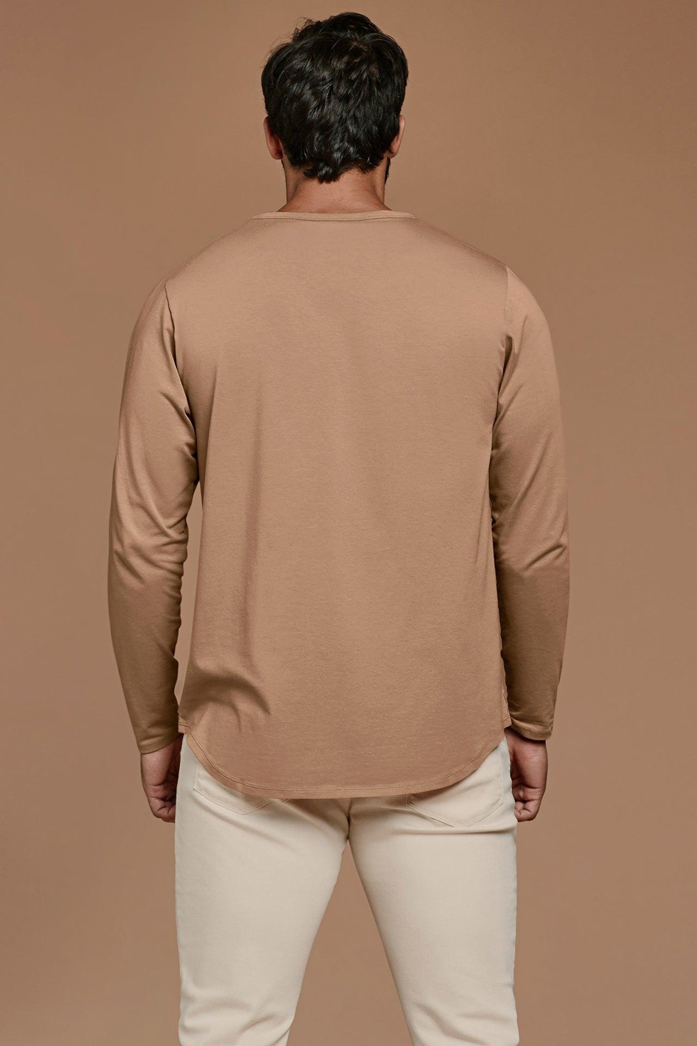Men's Long Sleeve Curved Hem T-Shirt | Cinnamon