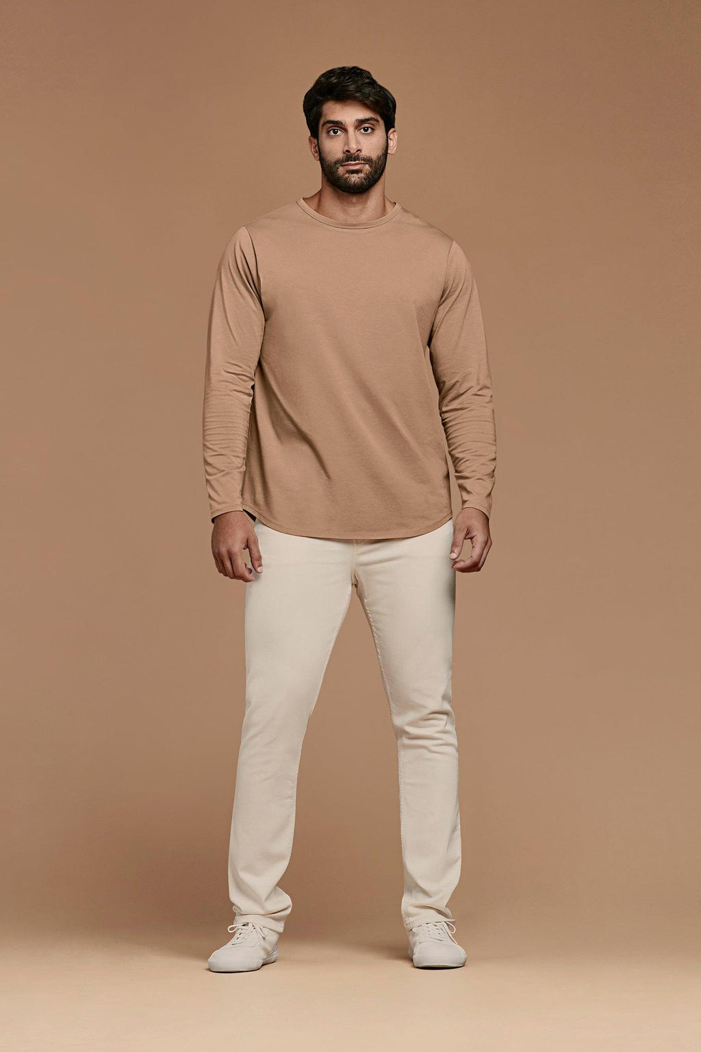 Men's Long Sleeve Curved Hem T-Shirt | Cinnamon
