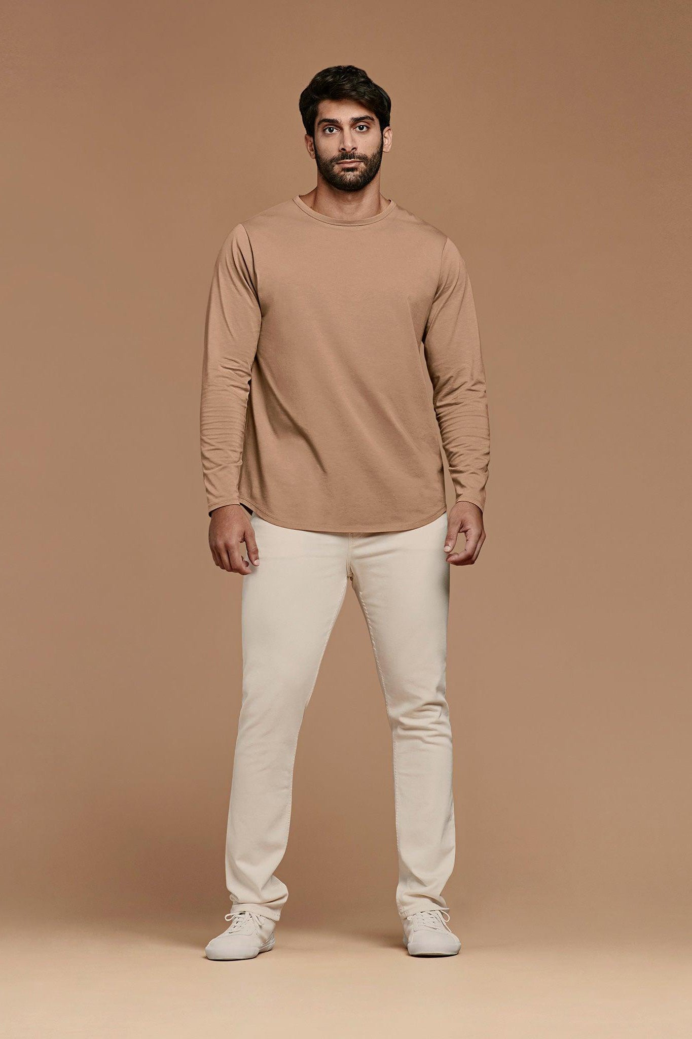 Men's Long Sleeve Curved Hem T-Shirt | Cinnamon