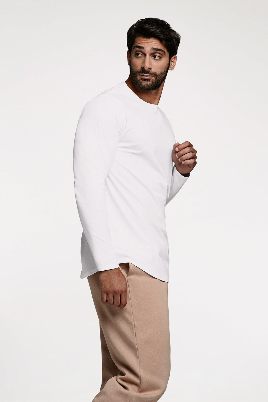 Men's Long Sleeve Curved Hem T-Shirt | White