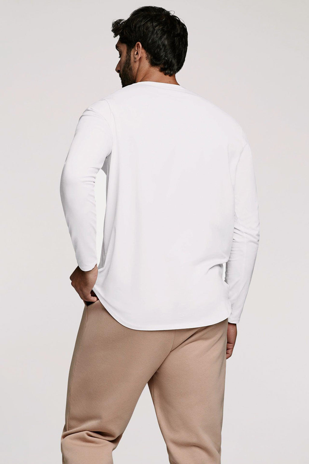 Men's Long Sleeve Curved Hem T-Shirt | White