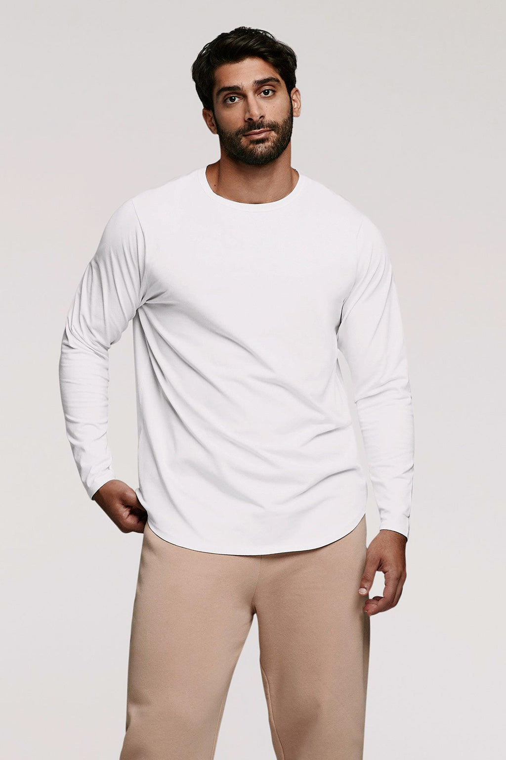 Men's Long Sleeve Curved Hem T-Shirt | White