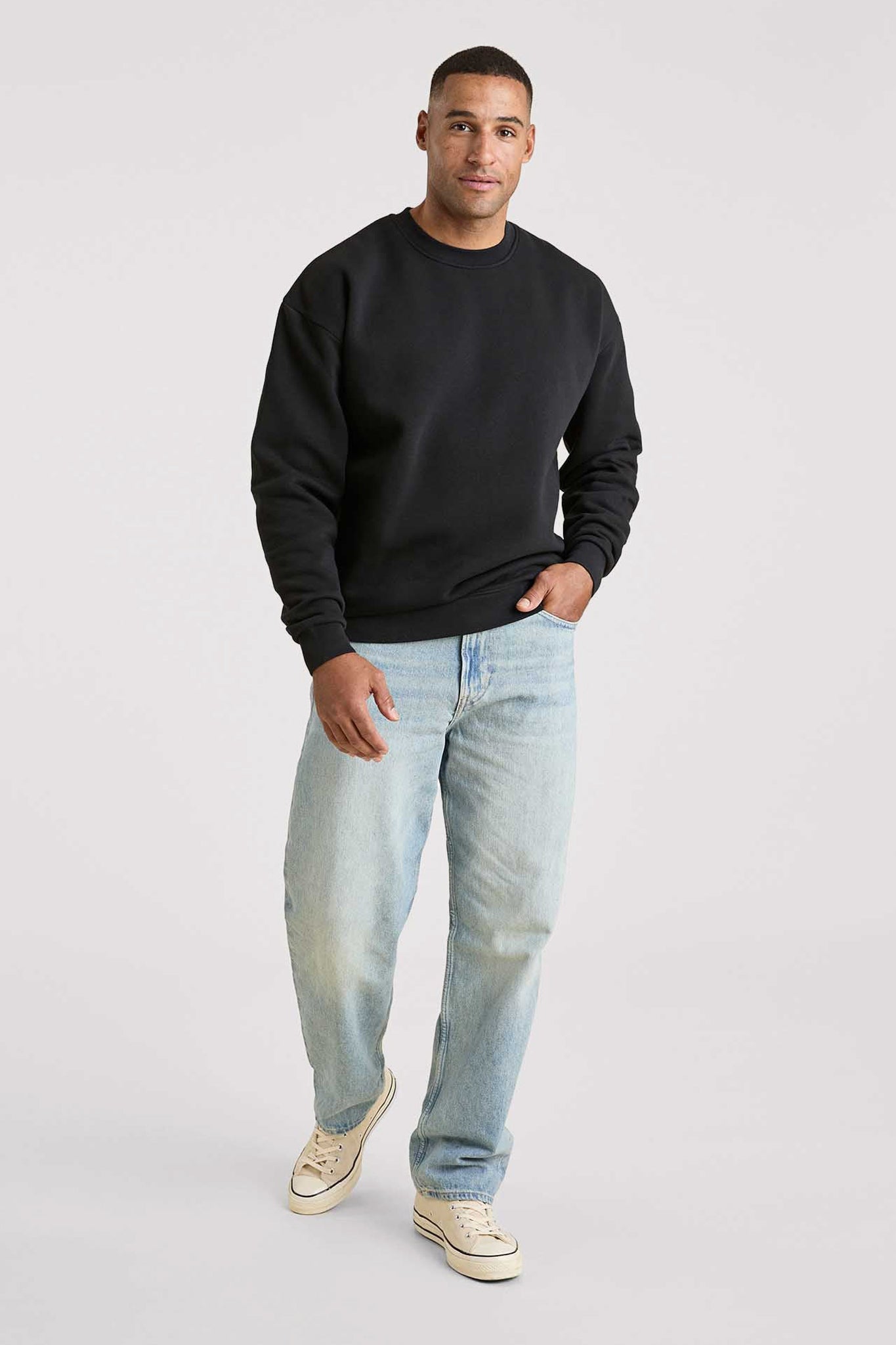 ICON Men's Crewneck Sweatshirt - 100% Cotton, Black, Sizes M-2XL