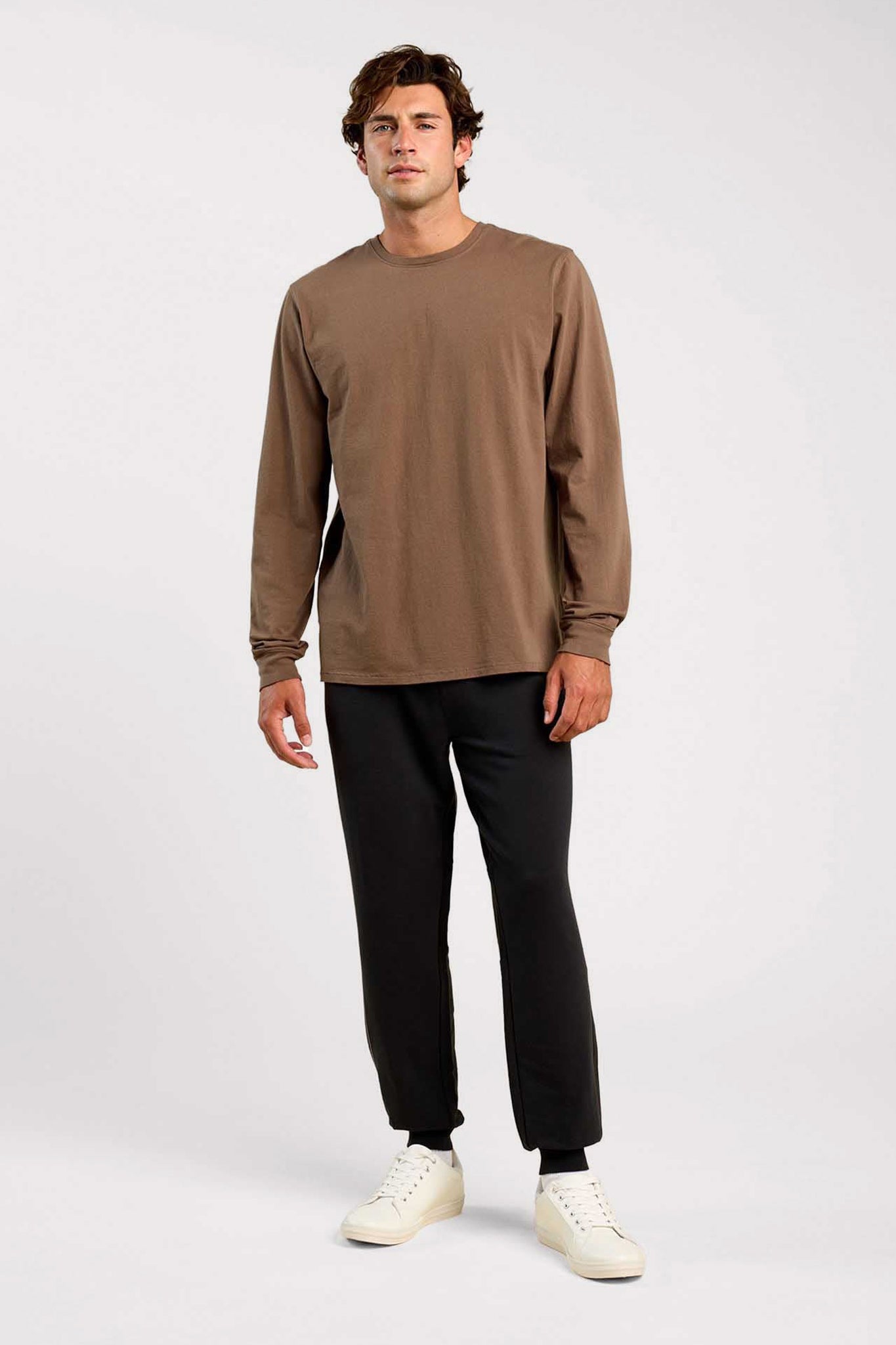 Vintage Cotton Men's Long Sleeve Everyday T-Shirt Mocha – nuuds