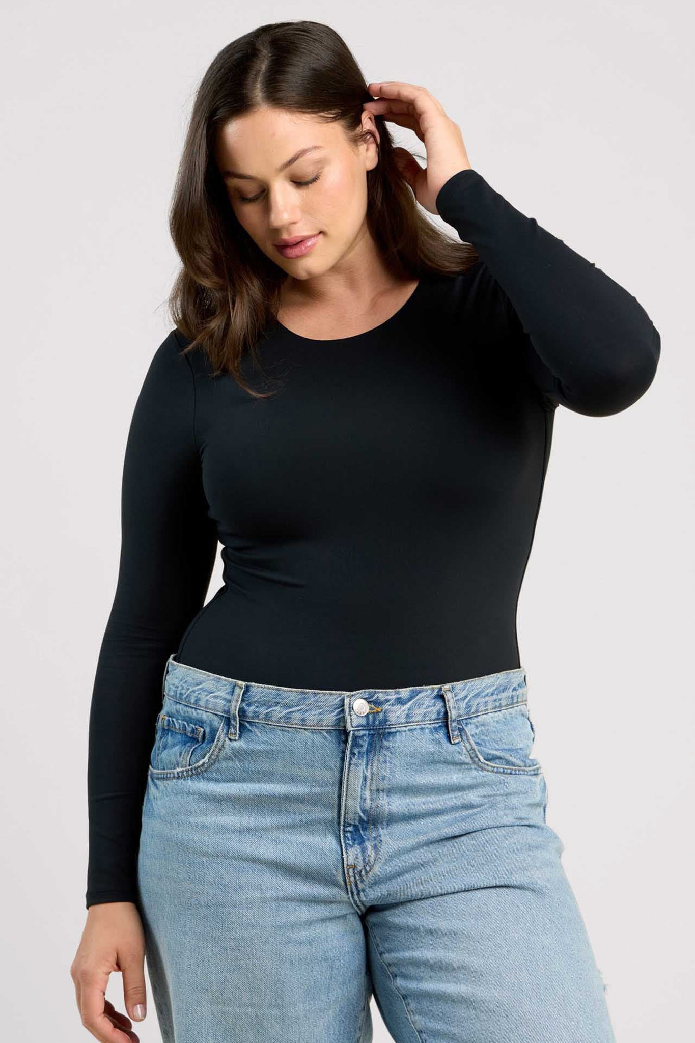 Long Sleeve Crewneck Bodysuit Black – nuuds
